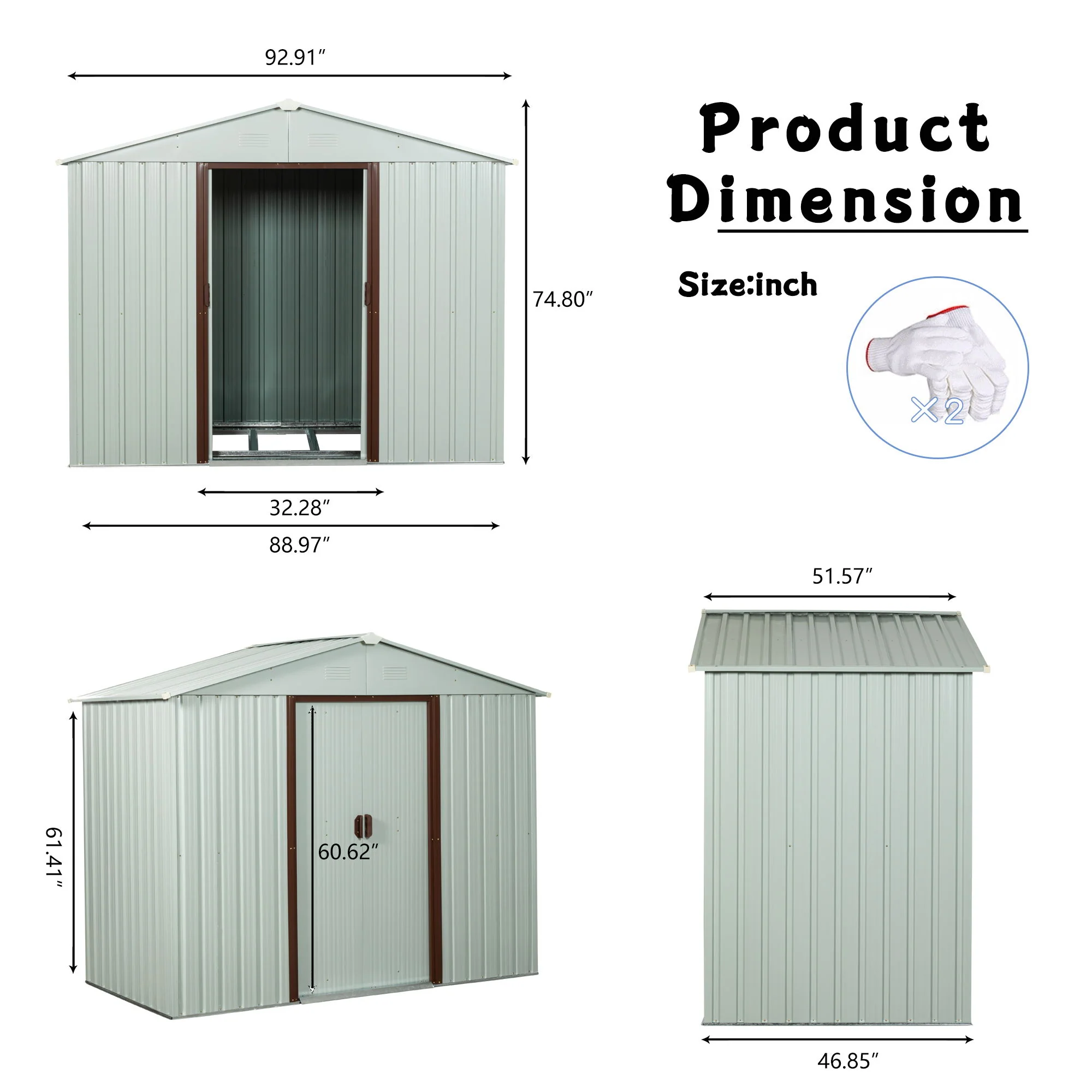 Storage Shed Garden Building Ventilated Galvanized Steel 89x47in Gray - Image 6
