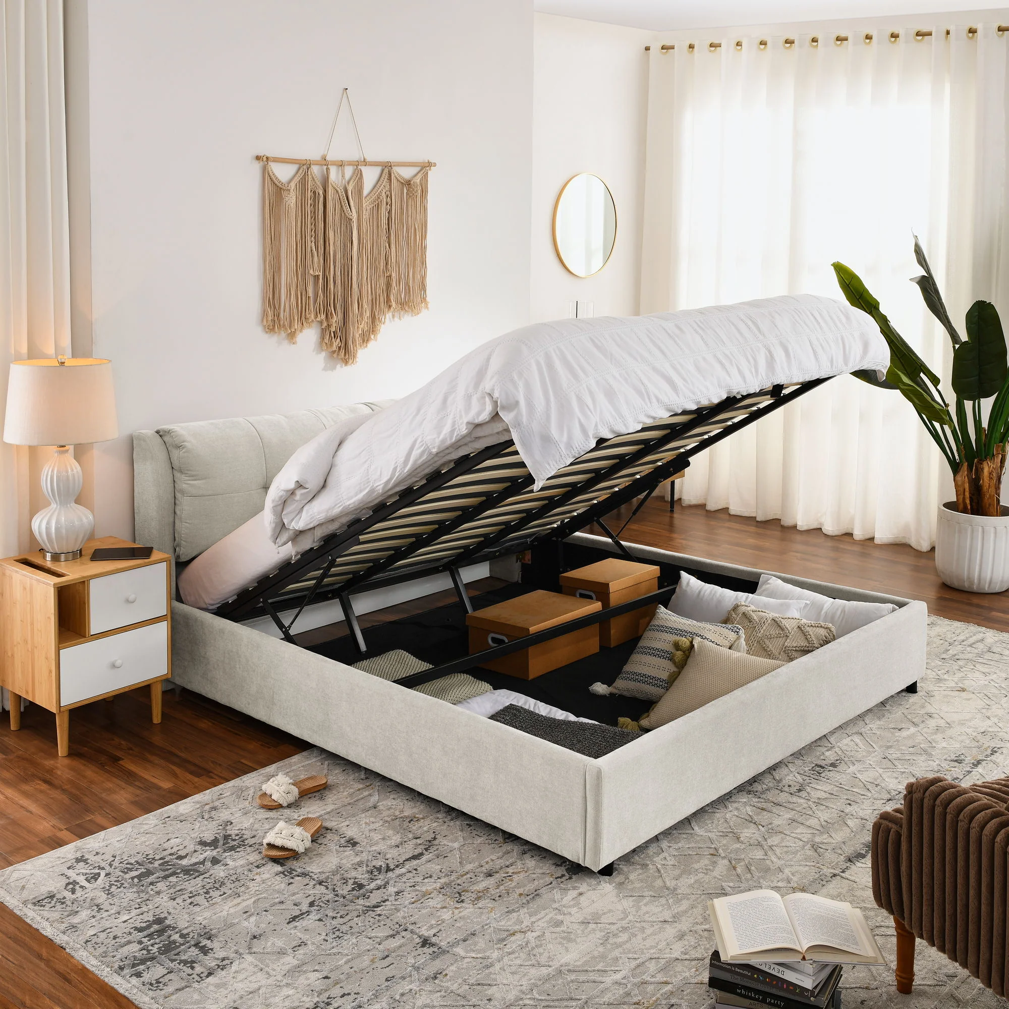 Storage Upholstered Hydraulic Platform Bed With Integrated Headboard - Image 12