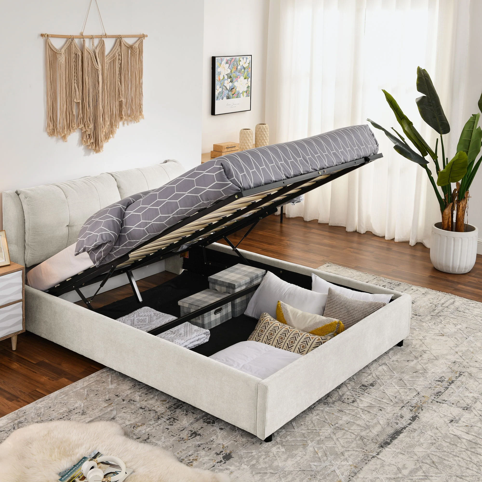 Storage Upholstered Hydraulic Platform Bed With Integrated Headboard - Image 7