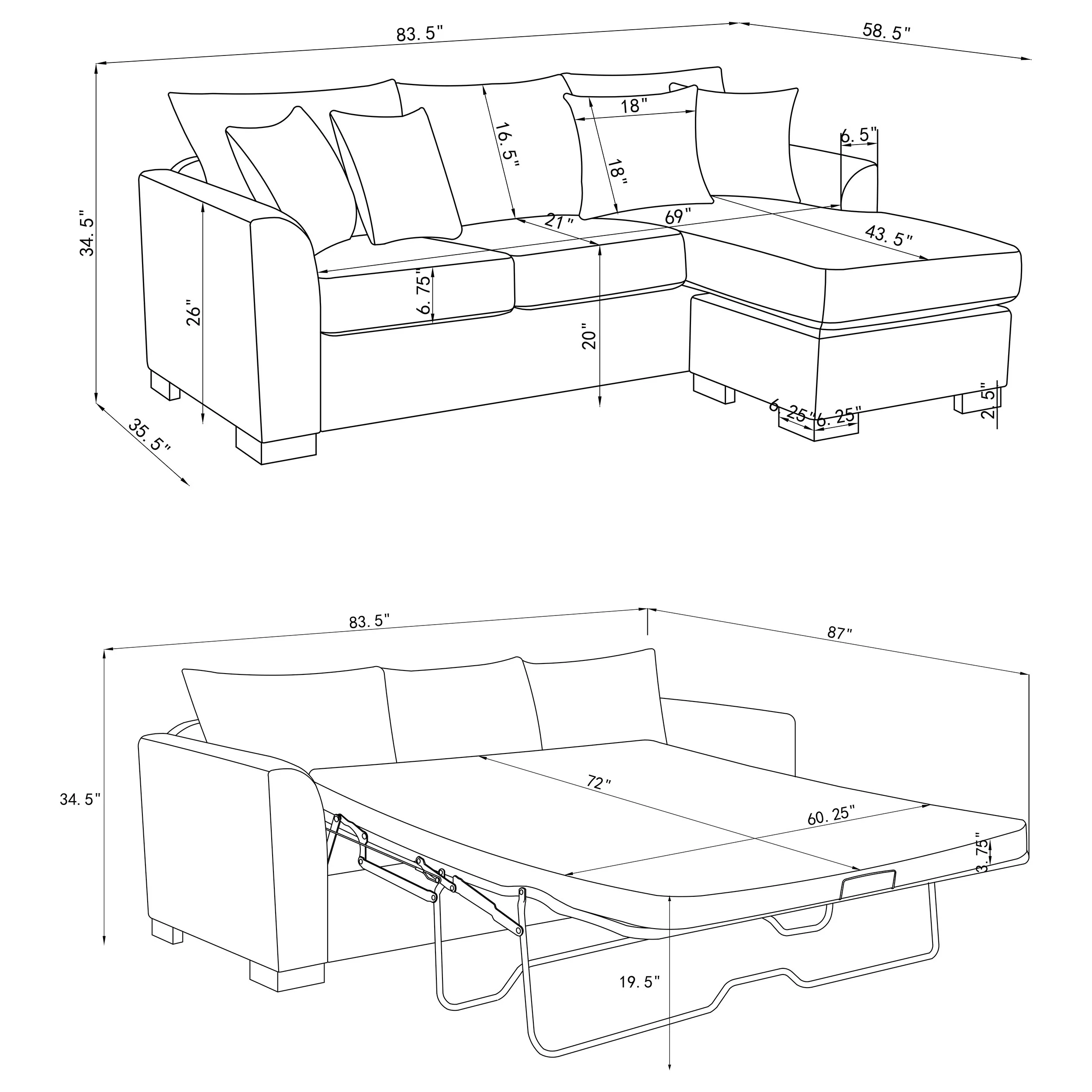 Storey Upholstered Sleeper Sectional Chaise Sofa Camel - Image 18