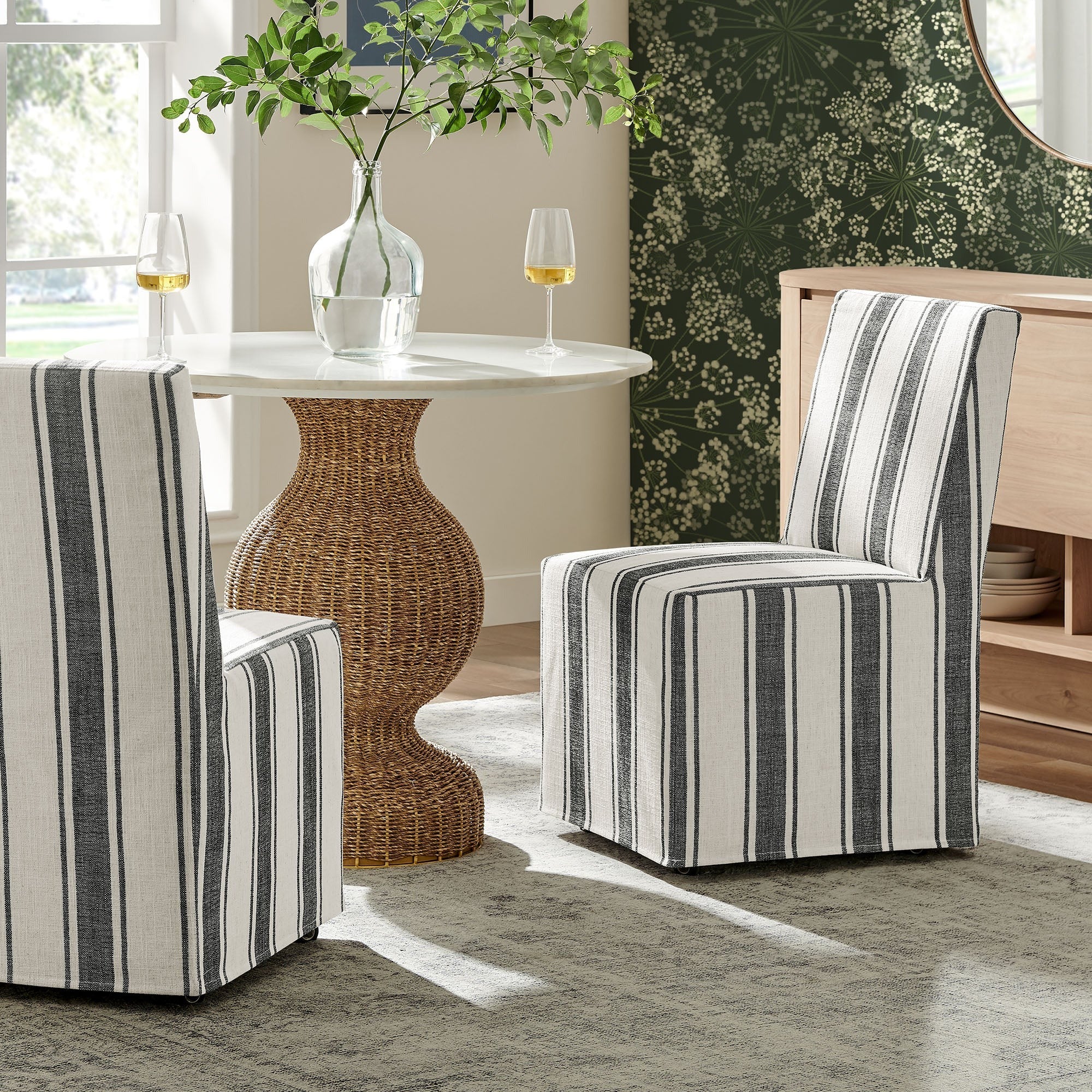 Striped Slipcovered Parsons Dining Side Chair with Hidden Casters - Image 10
