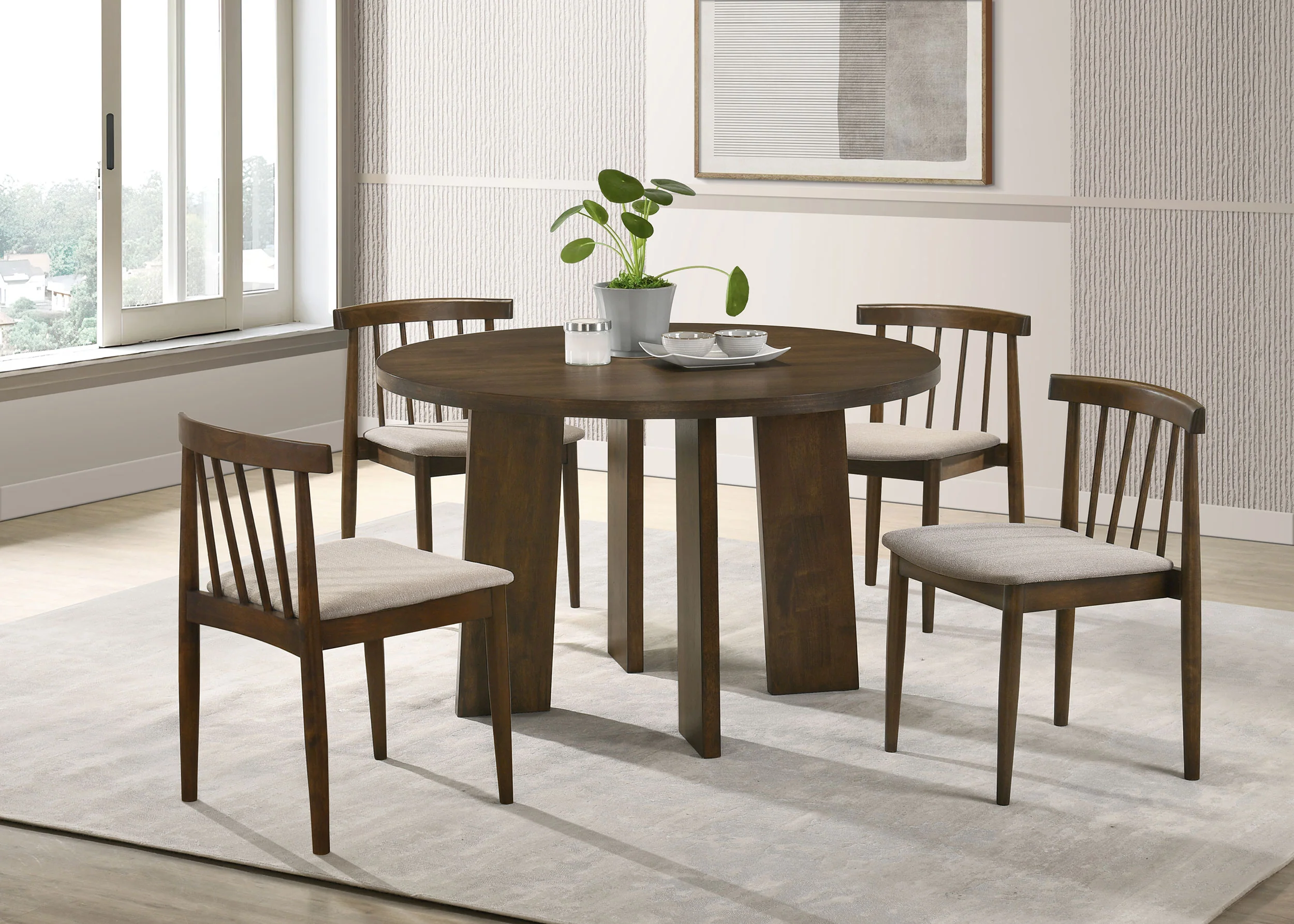 Strouse 5-Piece Dining Set, Walnut and Wheat