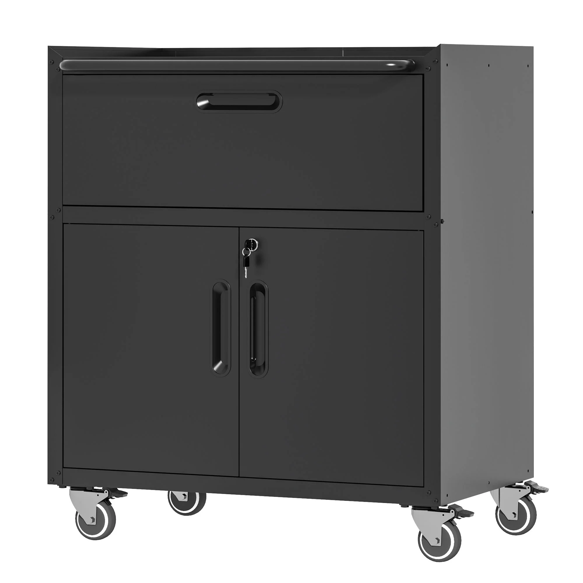 Sturdy And Durable Metal Tool Cabinet For Garage With Wheels Mobile Heavy Duty Storage Cabinet With 1 Drawer And 2 Locking Doors - Image 2