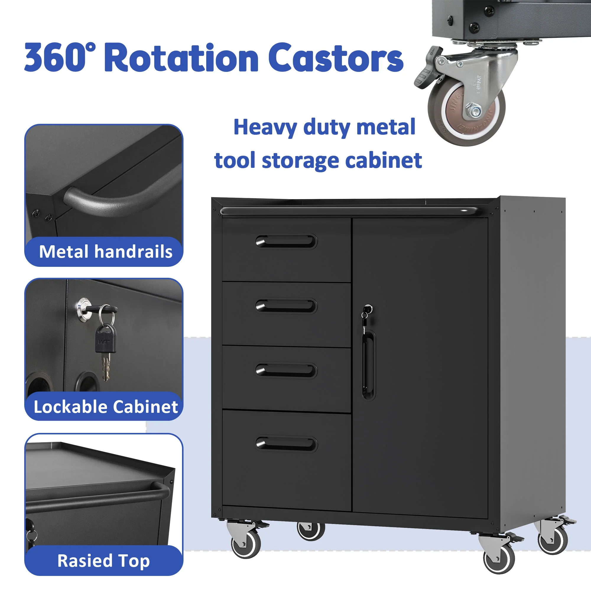 Sturdy Metal Tool Storage Cabinet With Wheels Durable Garage, Office & Home Organizer Steel - Image 18