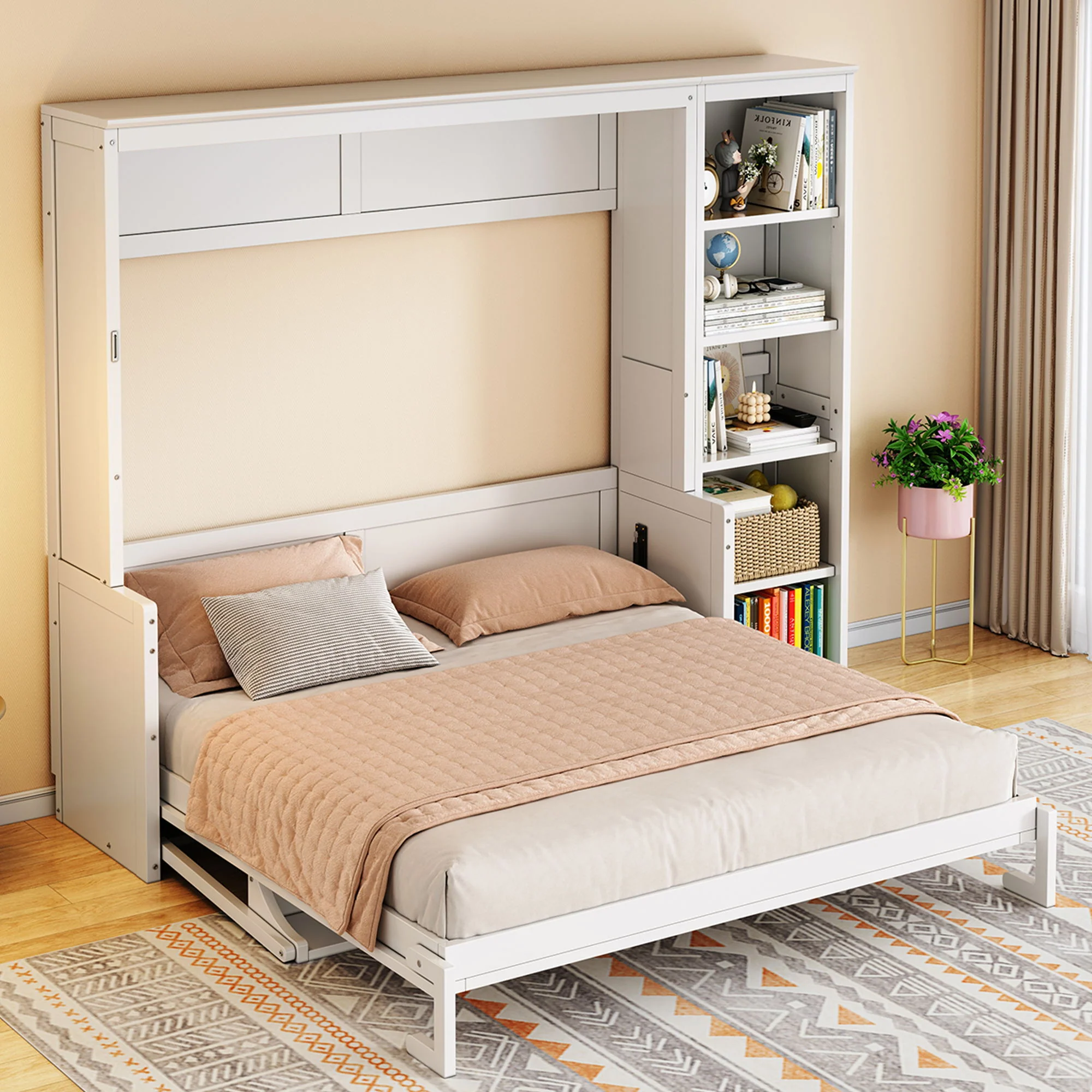 Sturdy Murphy Bed With Desk And Bookshelf - Image 23
