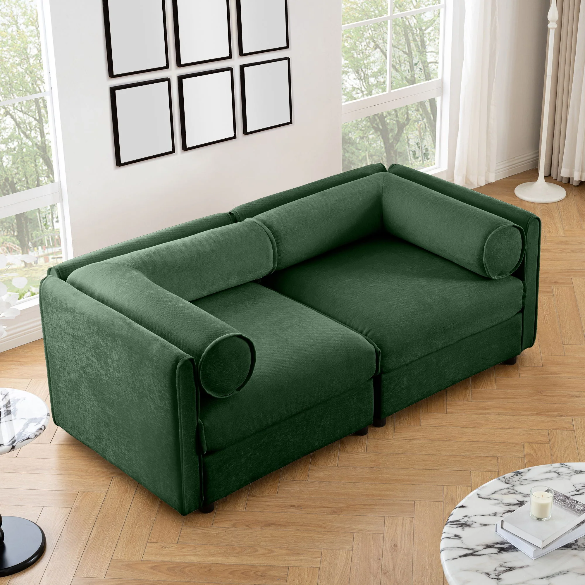 Stylish Sofa With Storage Seat And Cylindrical Backrest - Image 64