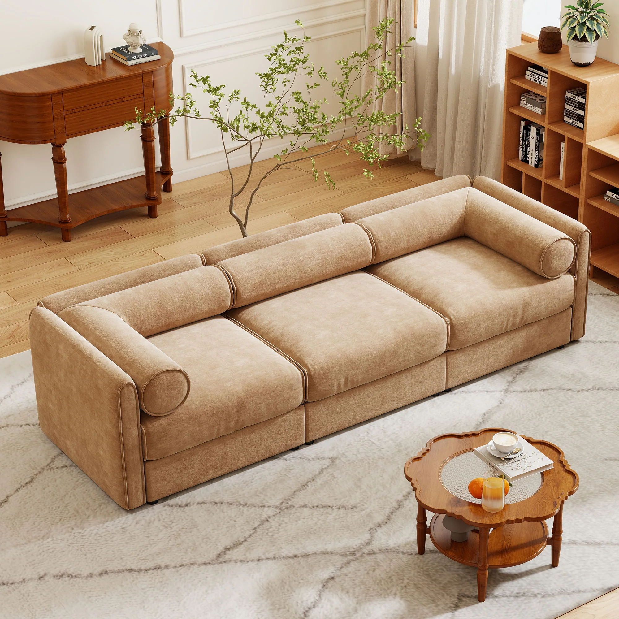 Stylish Sofa With Storage Seat And Cylindrical Backrest - Image 85