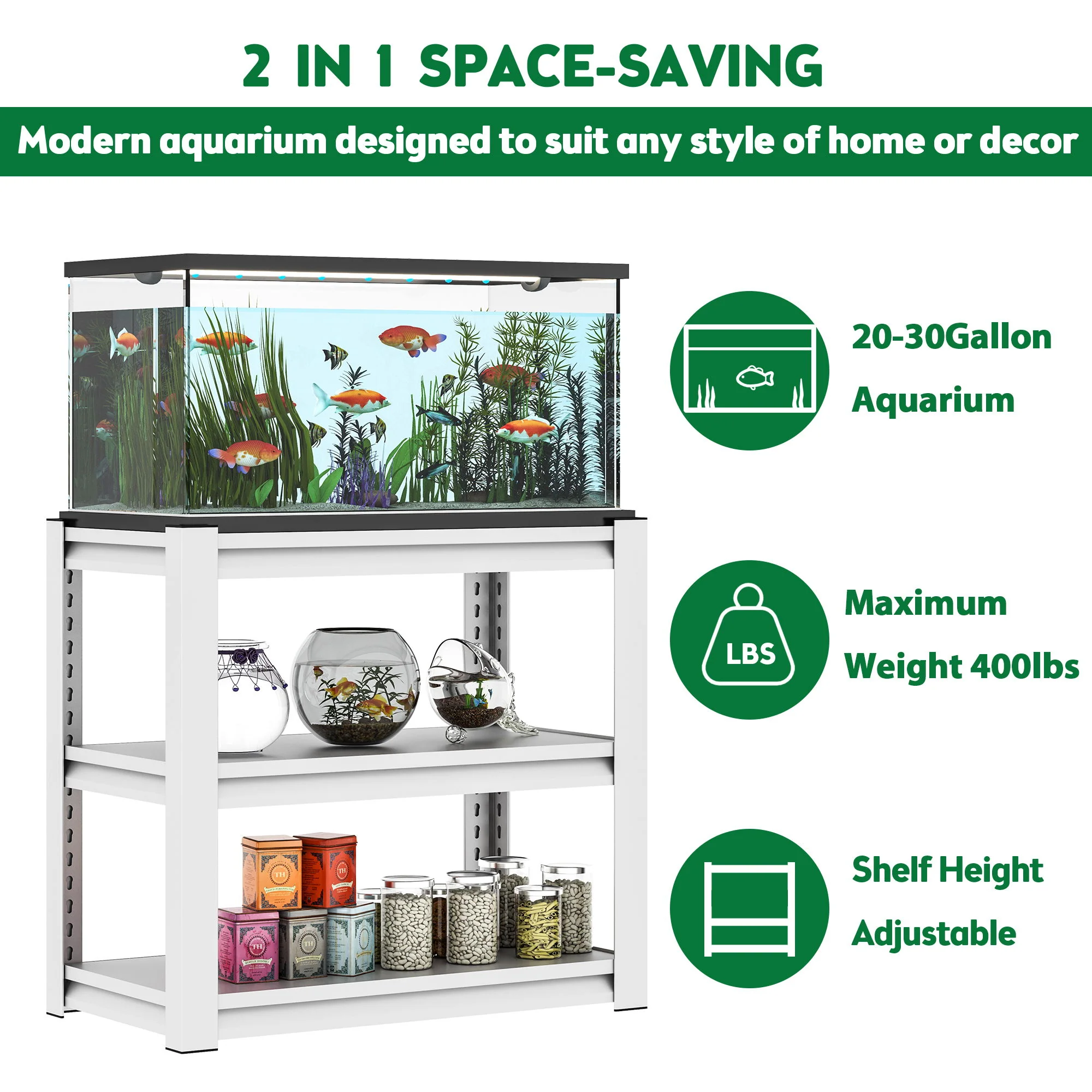 Stylish Metal rium Stand For 20 - 30 Gallon Tanks, 3 Tier Adjustable Shelf - Image 13