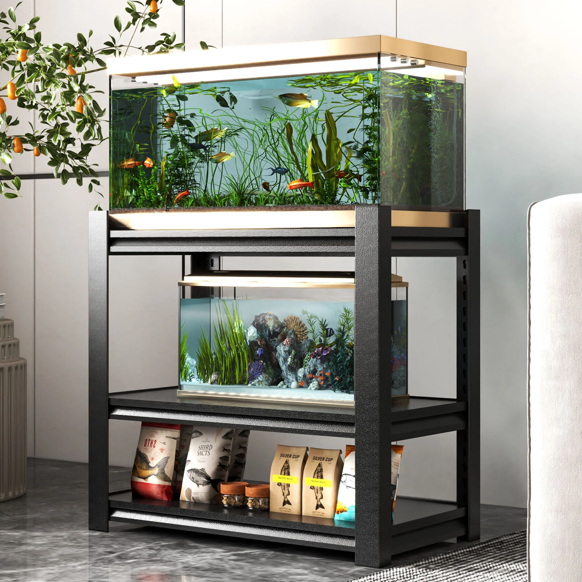 Stylish Metal rium Stand For 20 - 30 Gallon Tanks, 3 Tier Adjustable Shelf - Image 7