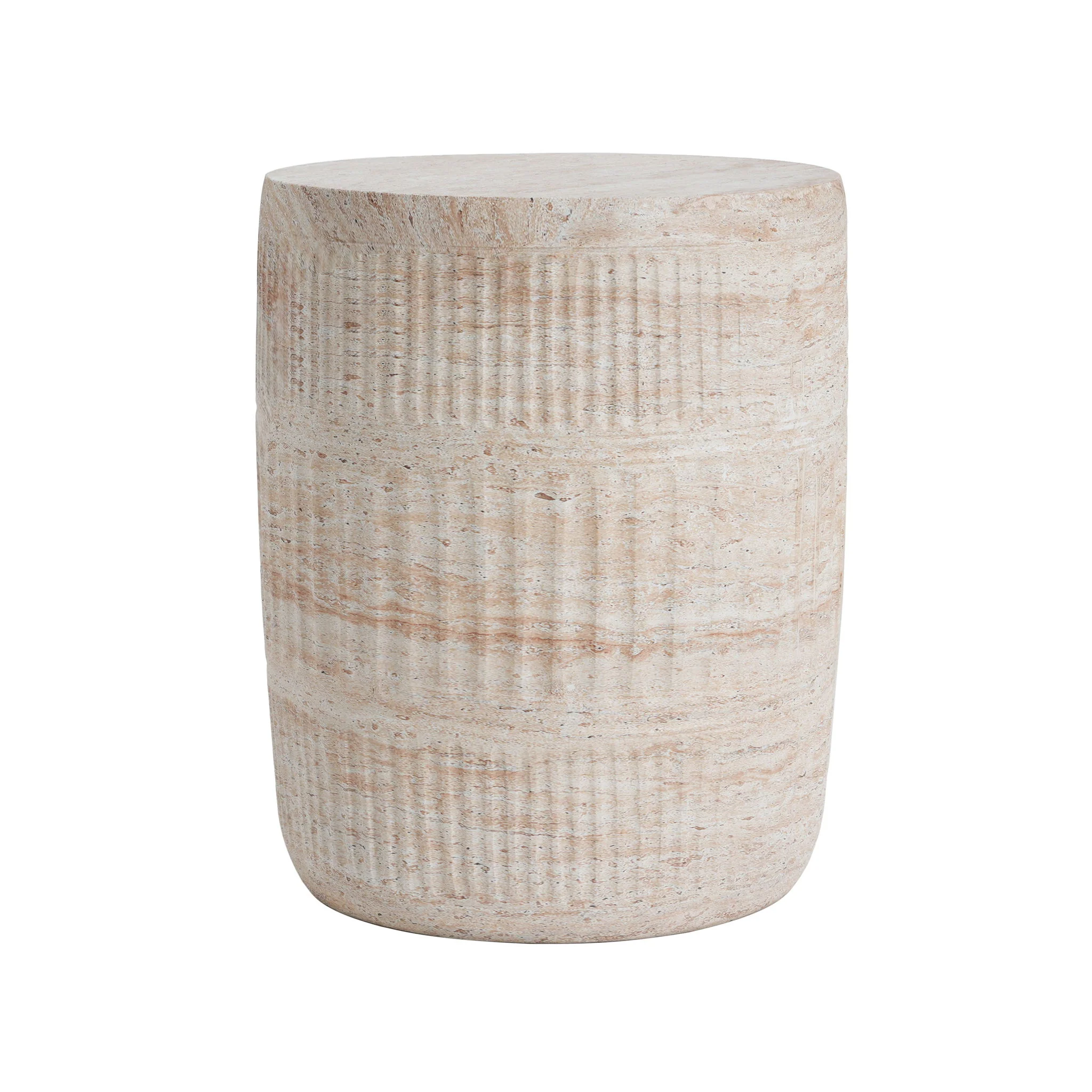 Stylish Outdoor / Indoor Lightweight Concrete Side Table With Travertine - Beige - Image 4
