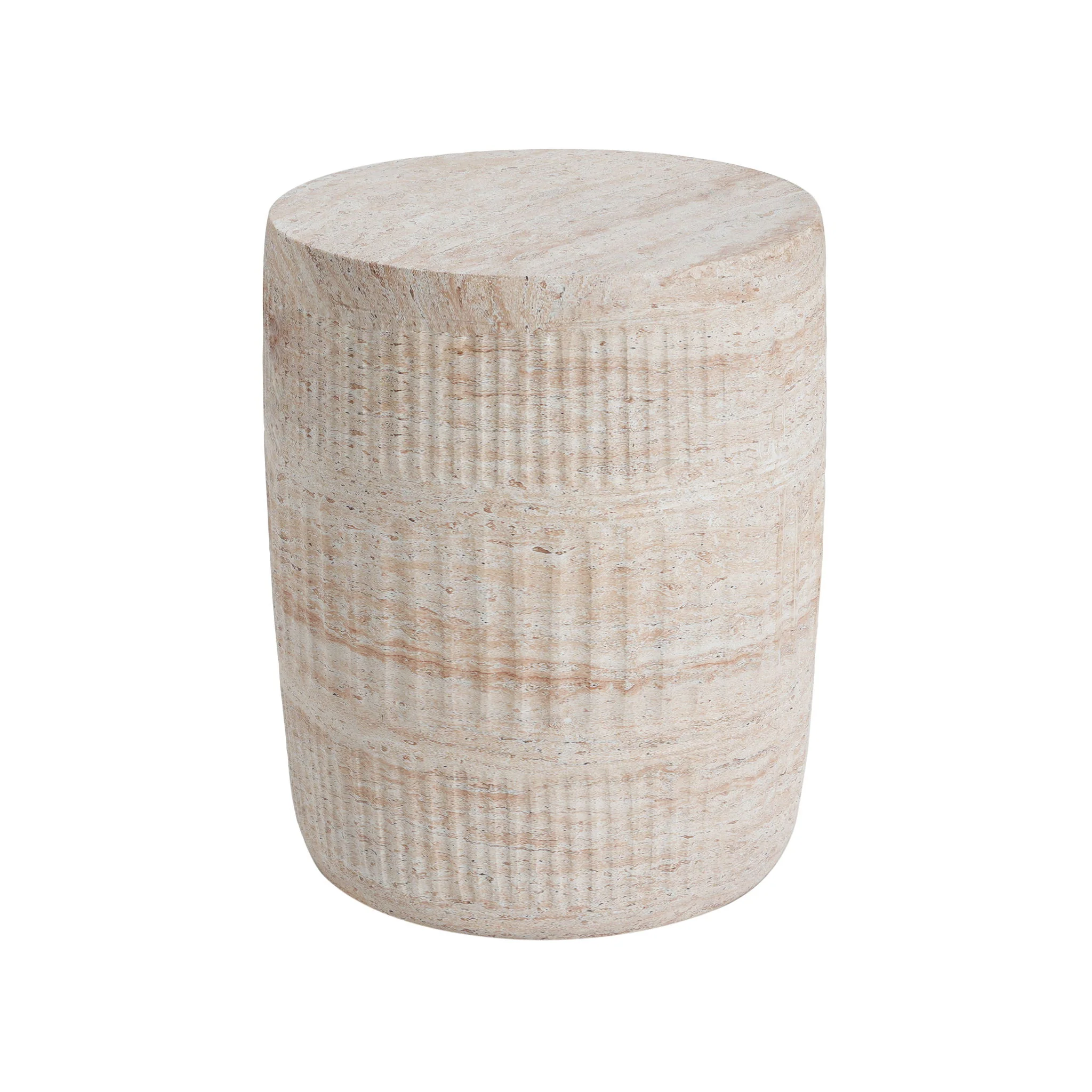 Stylish Outdoor / Indoor Lightweight Concrete Side Table With Travertine - Beige - Image 9