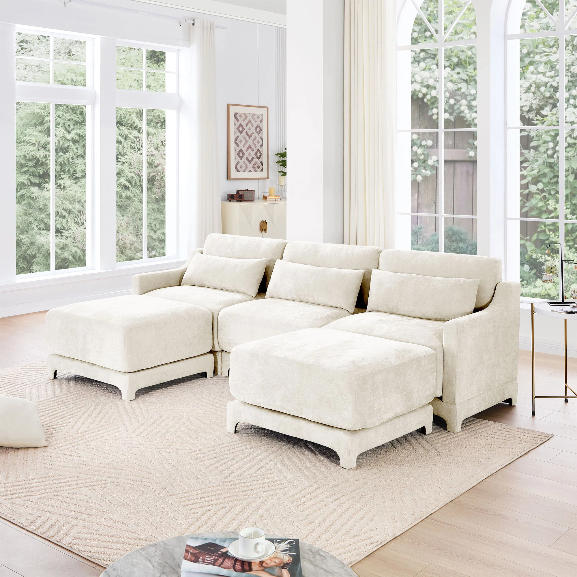 Stylish Sofa With Ottoman And Lumbar Pillows, Ergonomic Design - Image 30