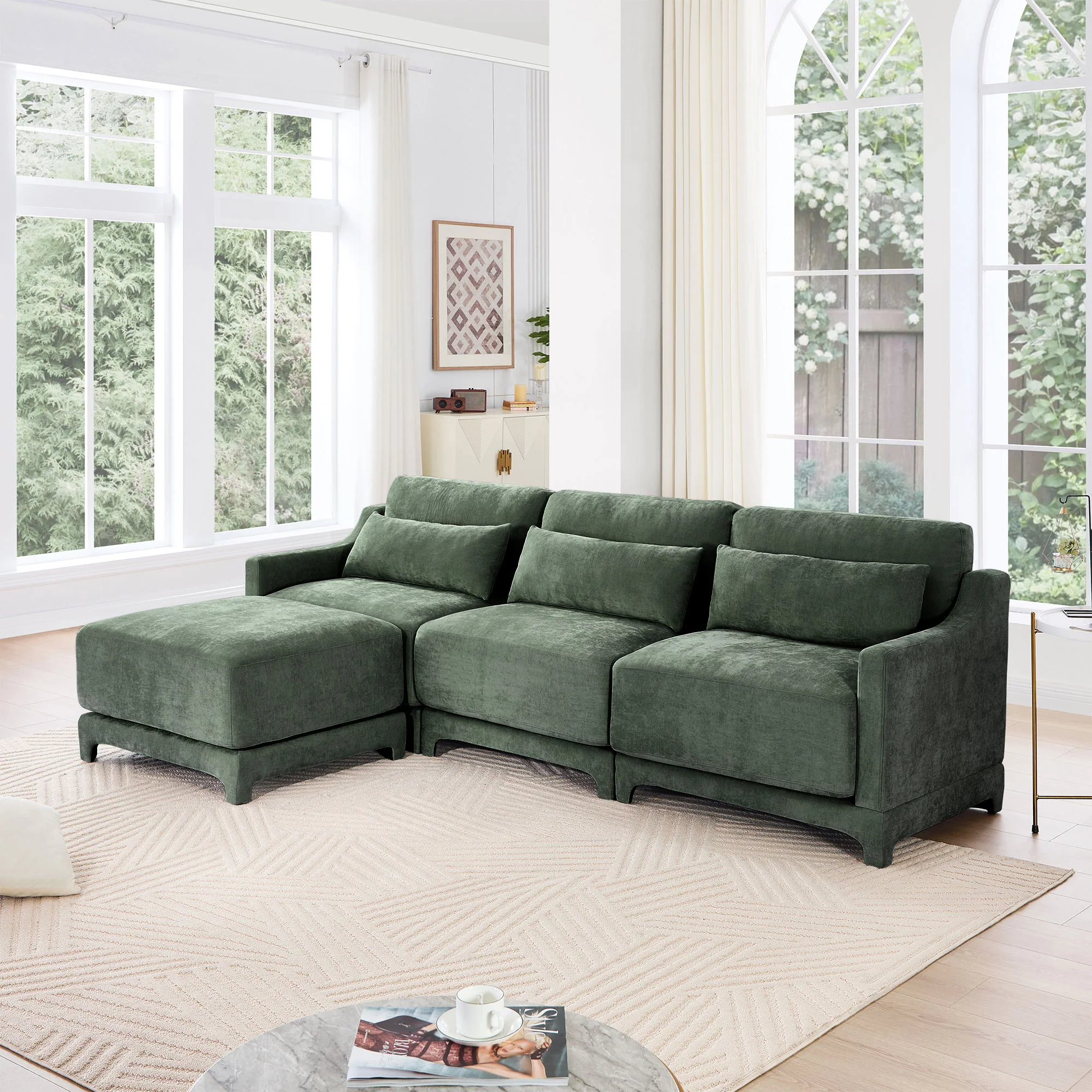 Stylish Sofa With Ottoman And Lumbar Pillows, Ergonomic Design - Image 31