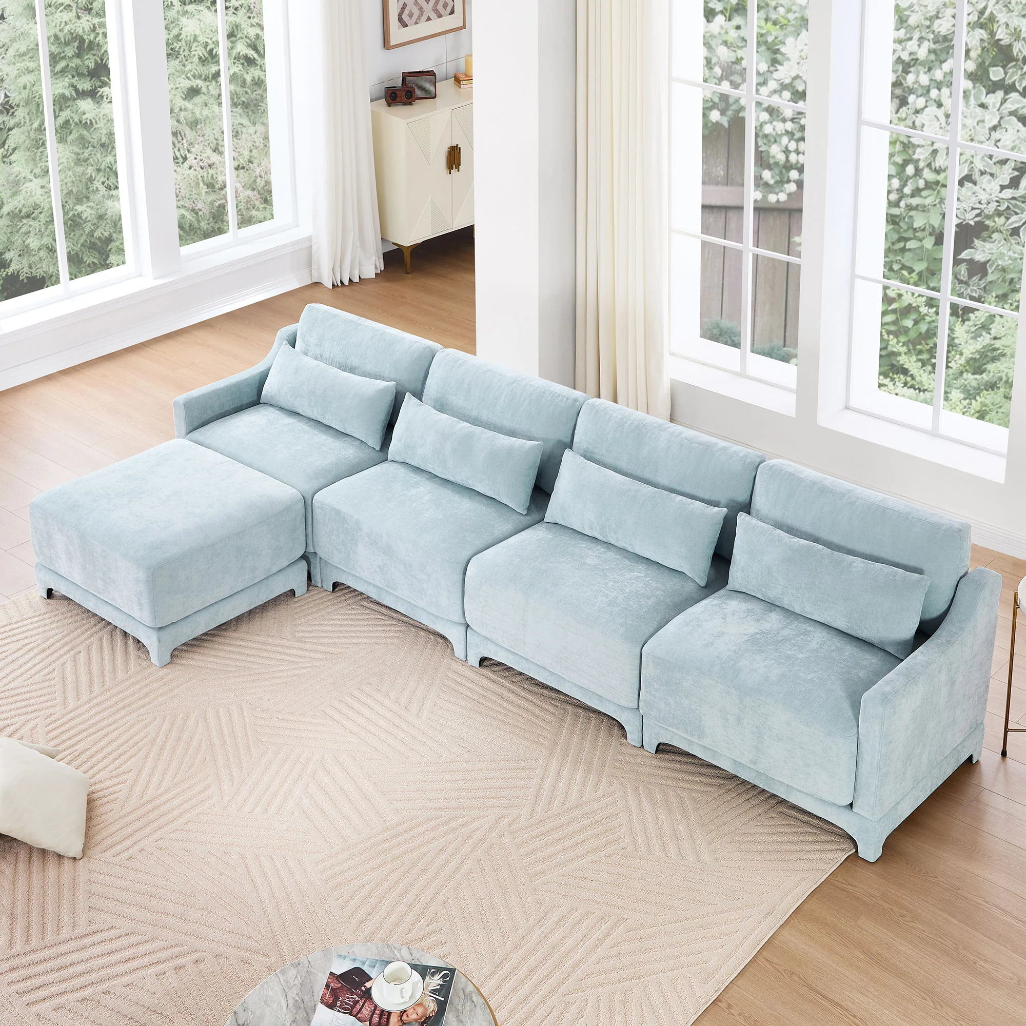 Stylish Sofa With Ottoman And Lumbar Pillows, Ergonomic Design - Image 41