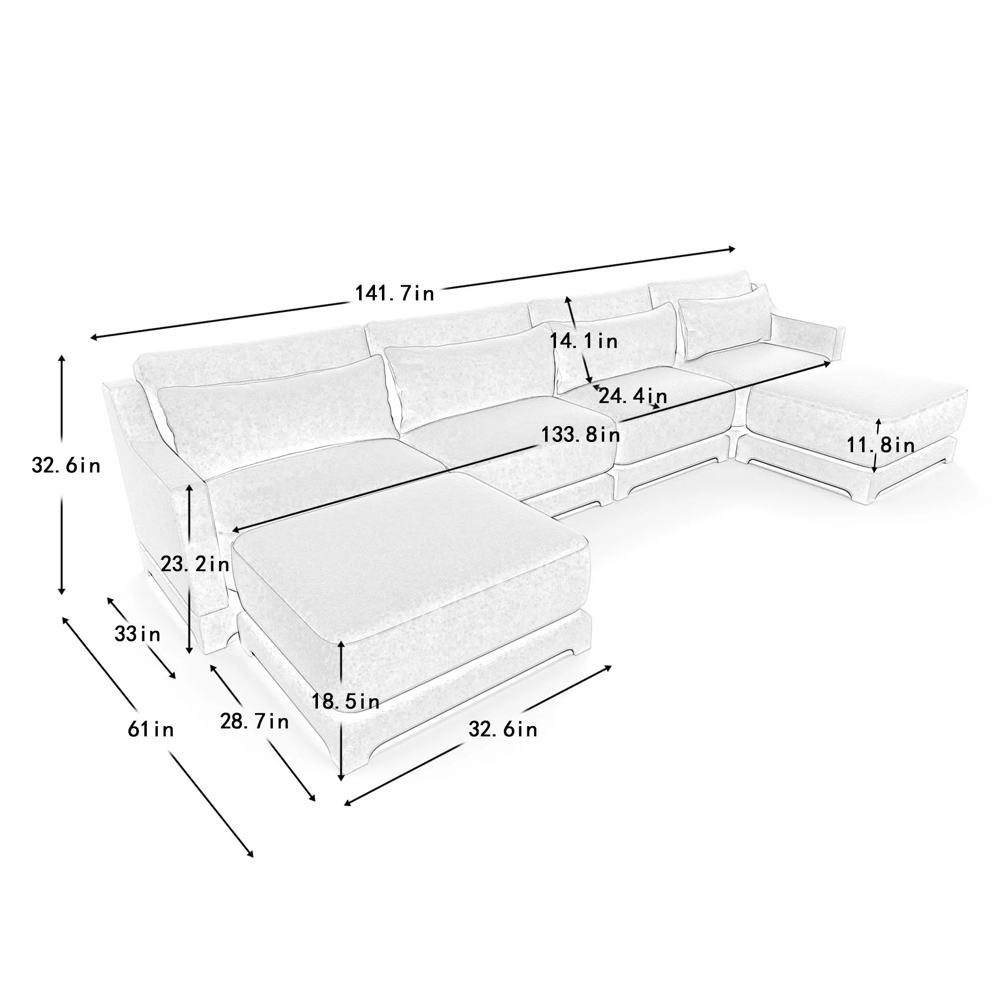 Stylish Sofa With Ottoman And Lumbar Pillows, Ergonomic Design - Image 47