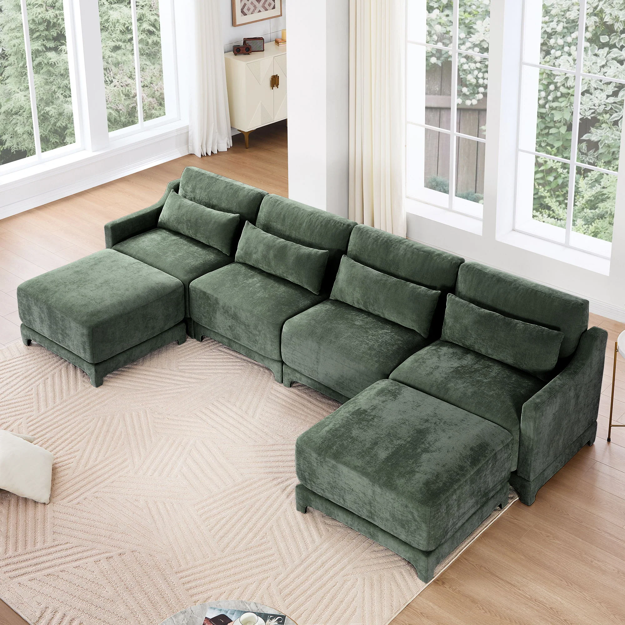 Stylish Sofa With Ottoman And Lumbar Pillows, Ergonomic Design - Image 68