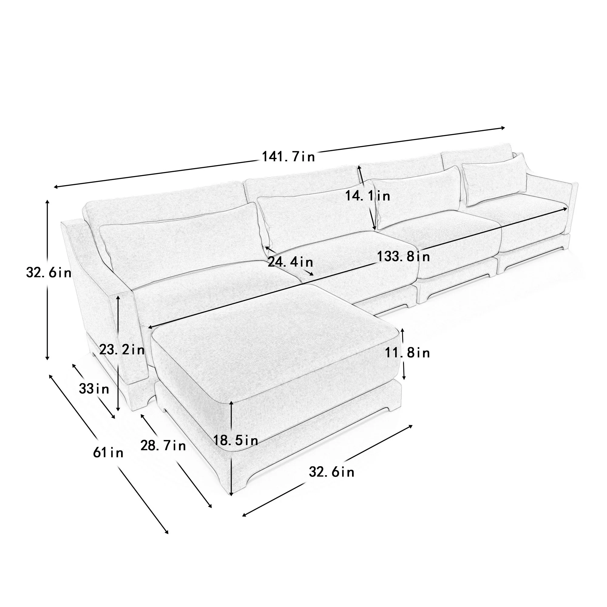 Stylish Sofa With Ottoman And Lumbar Pillows, Ergonomic Design - Image 74