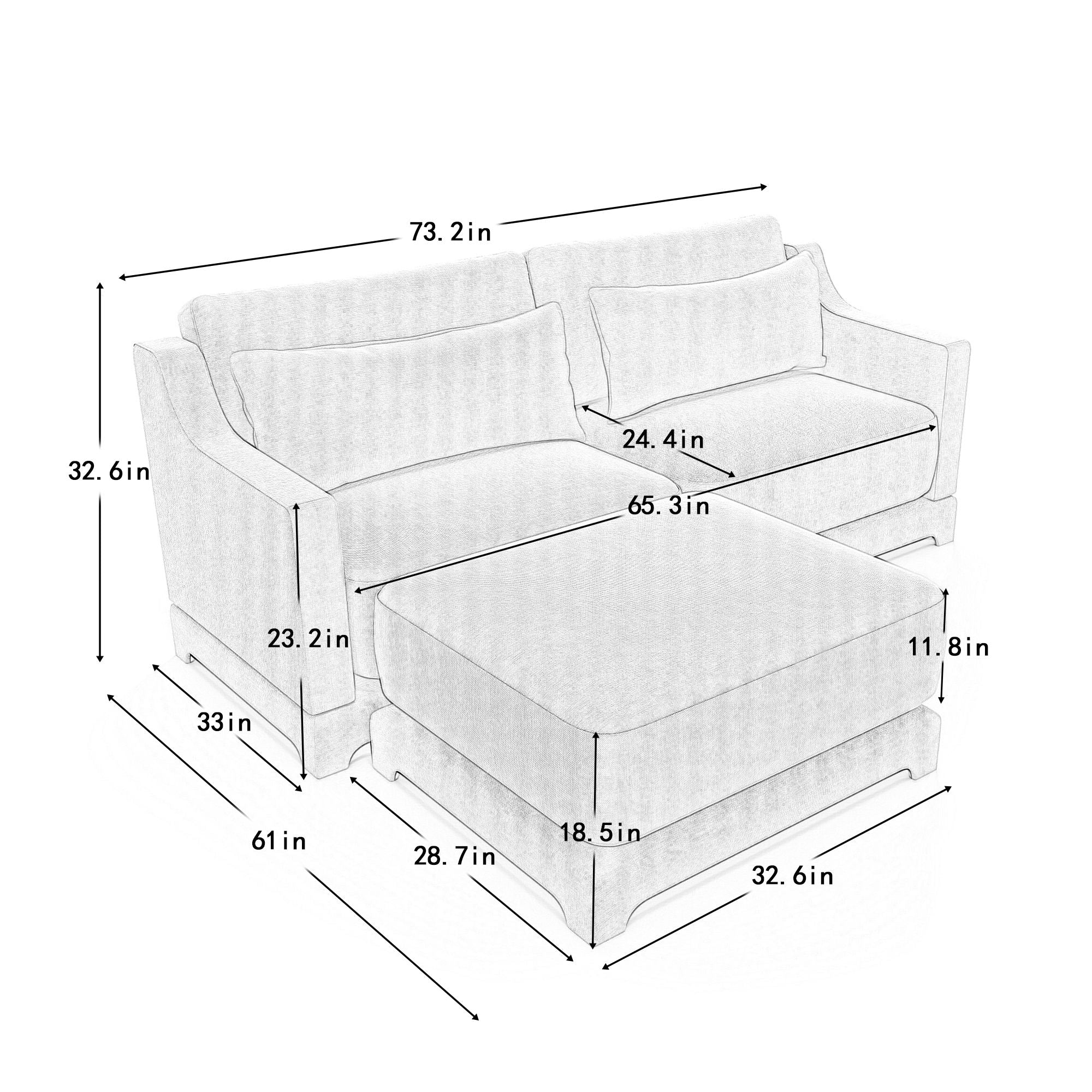 Stylish Sofa With Ottoman And Lumbar Pillows, Ergonomic Design - Image 75