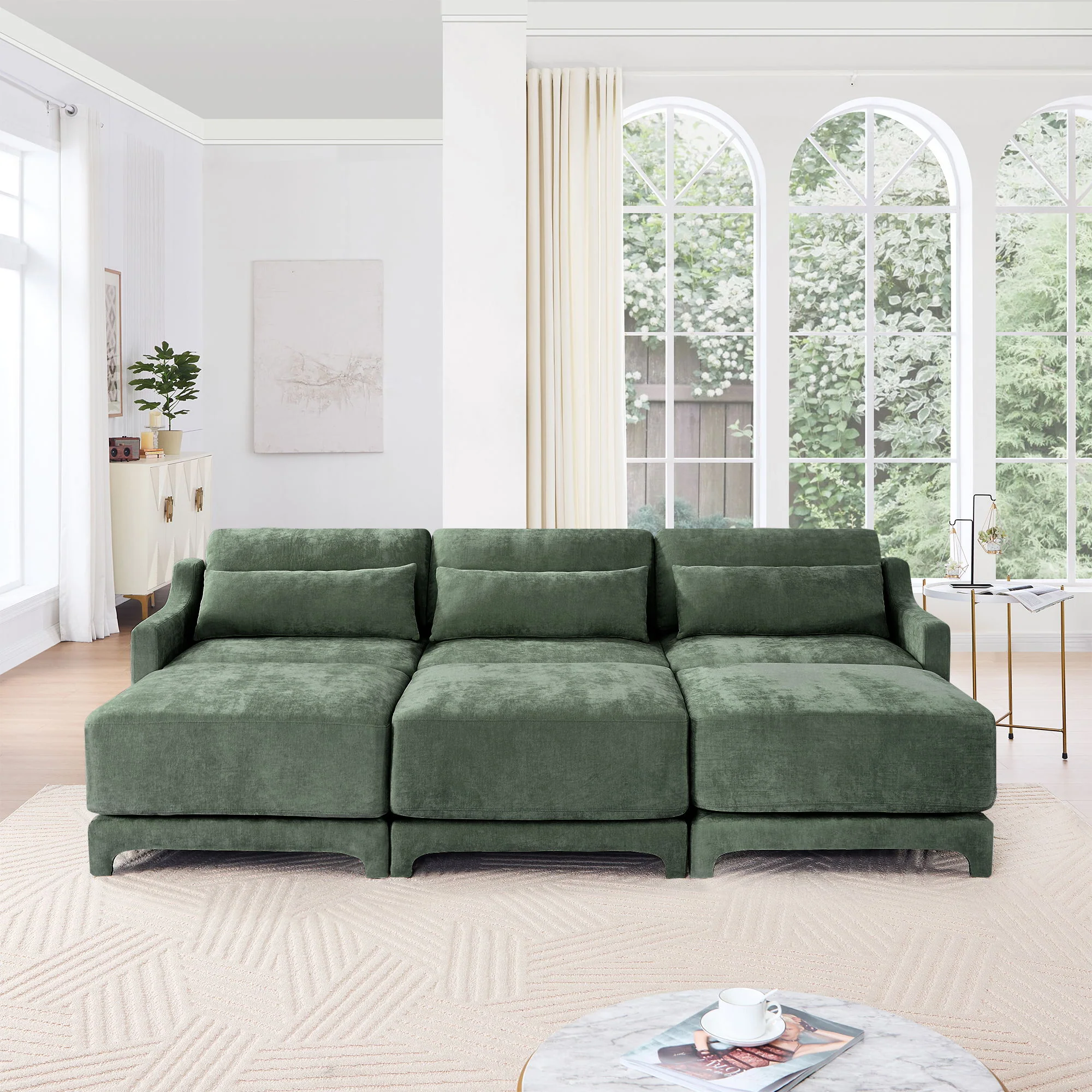 Stylish Sofa With Ottoman And Lumbar Pillows, Ergonomic Design - Image 78