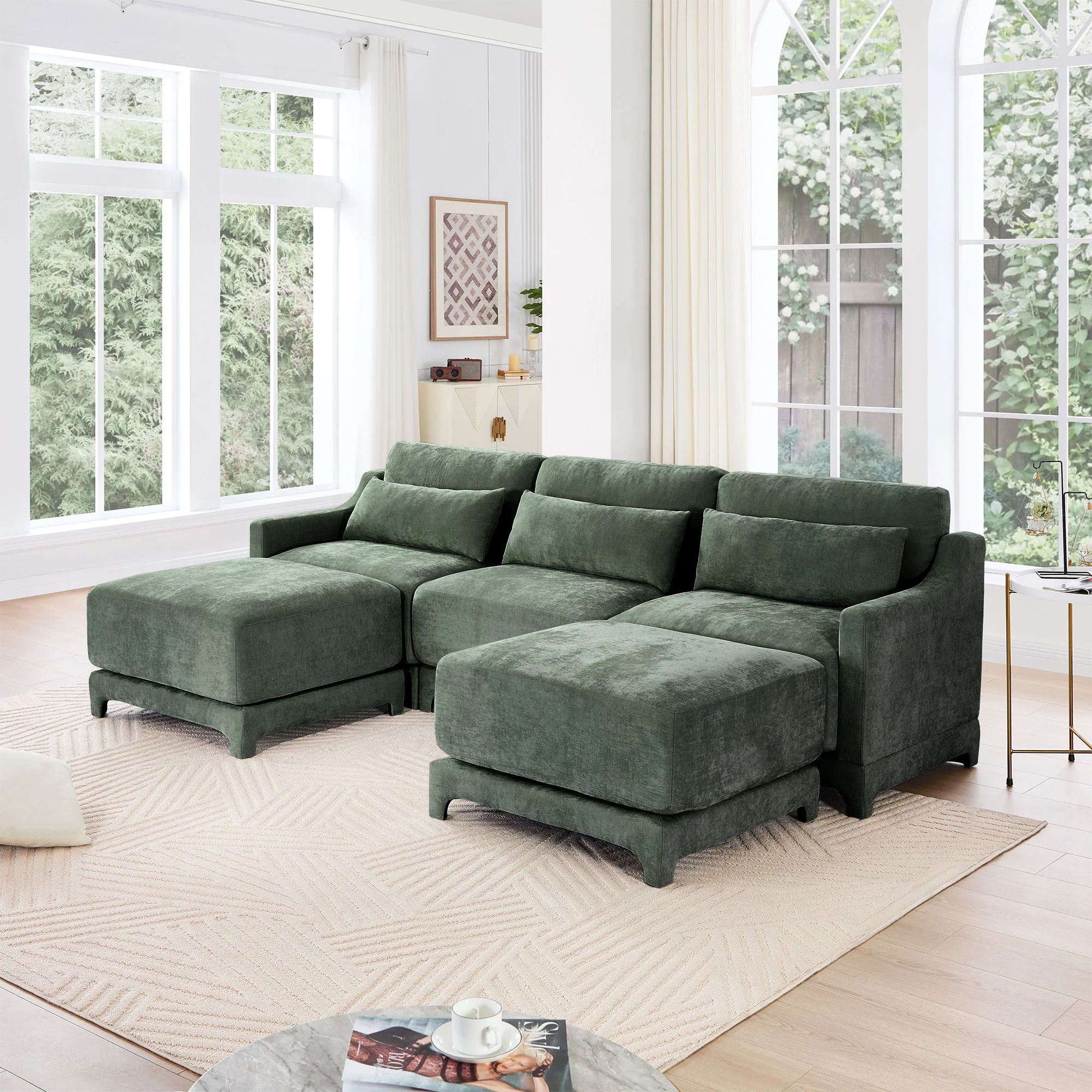 Stylish Sofa With Ottoman And Lumbar Pillows, Ergonomic Design - Image 88
