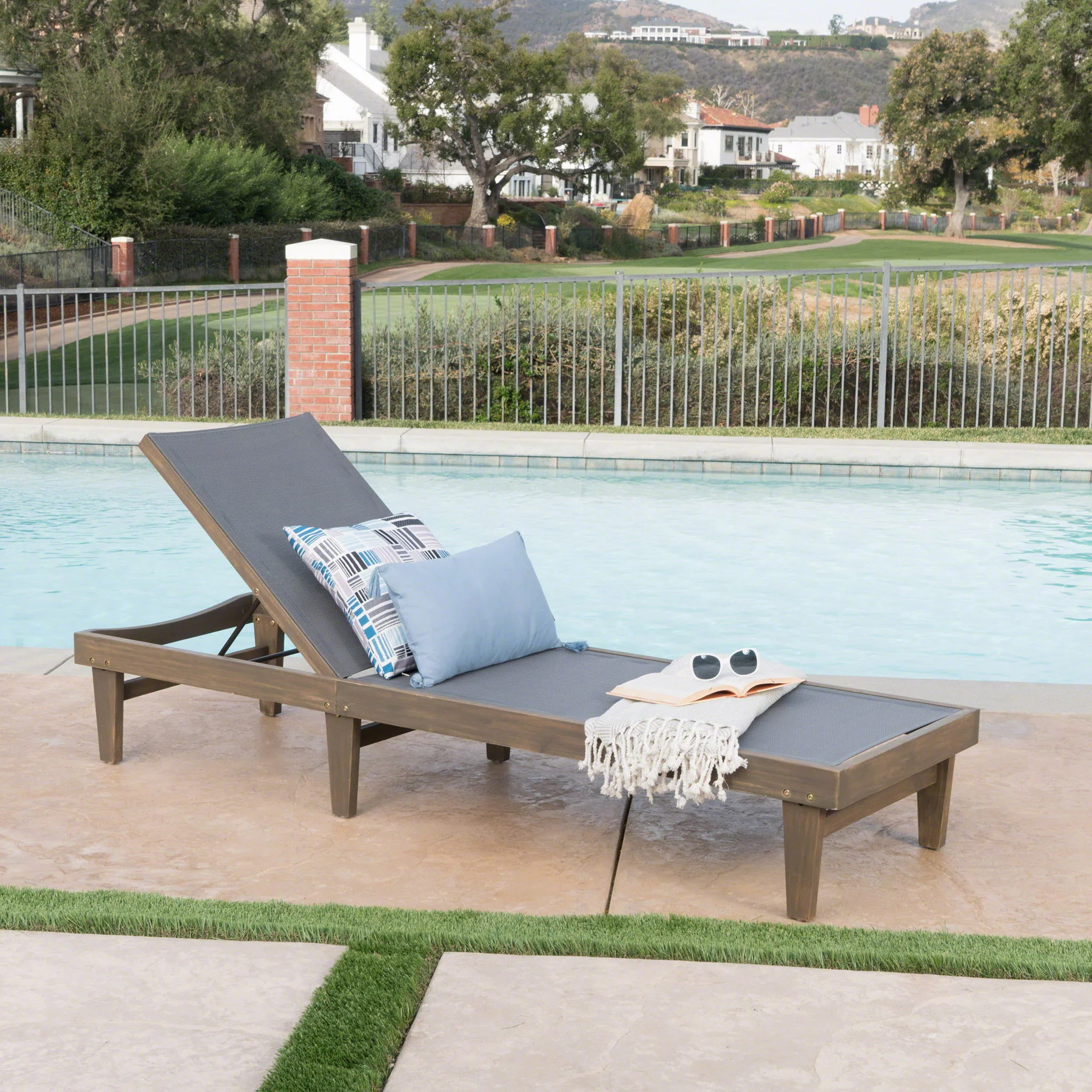 Summerland Chaise Lounge Dark Mesh Outdoor Seating - Dark Gray - Image 5