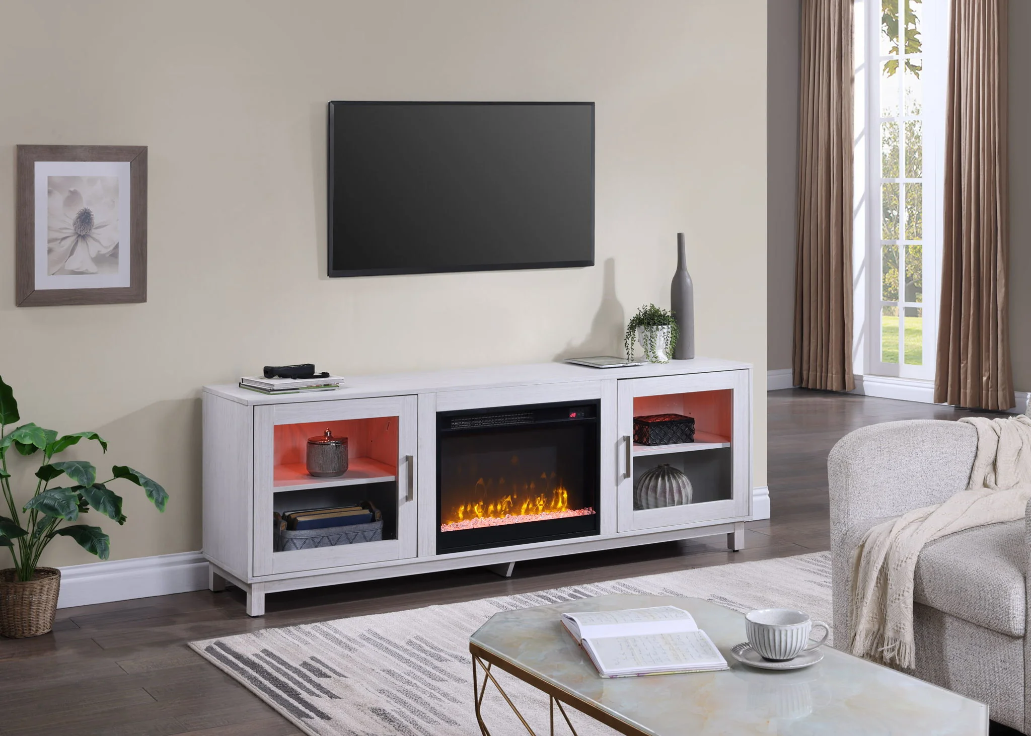Summit - TV Stand Console With Fireplace - White Walnut Finish - Image 8