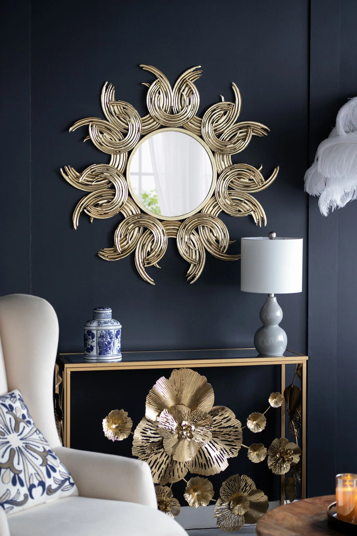 Sunburst Metal Decorative Mirror With, Boho Wall Decor Sun Mirror For Living Room Bathroom Enterway - Gold - Image 3