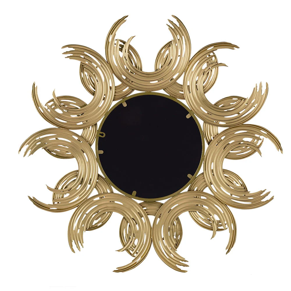 Sunburst Metal Decorative Mirror With, Boho Wall Decor Sun Mirror For Living Room Bathroom Enterway - Gold - Image 4