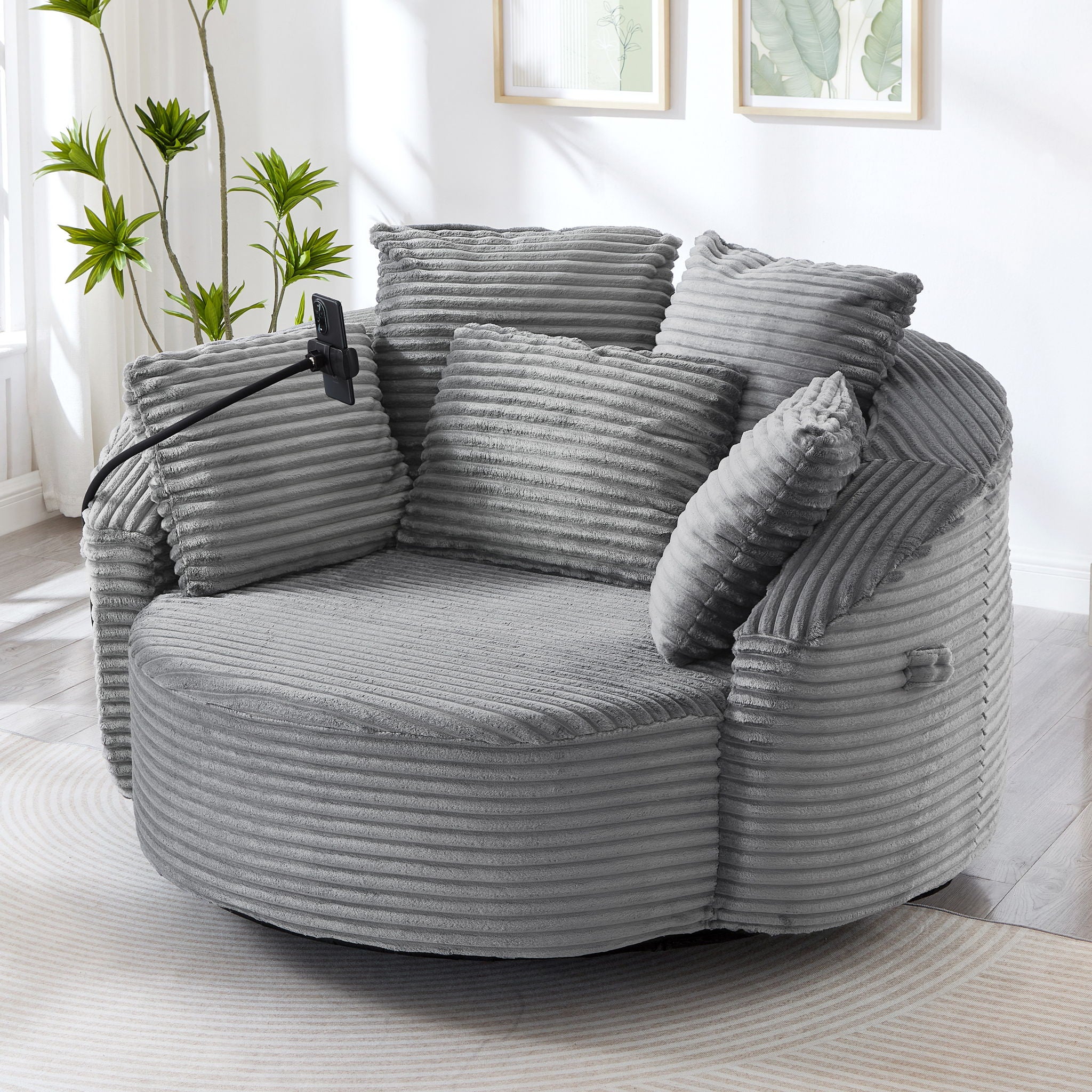 Swivel Accent Barrel Chair With Adjustable Phone Holder, 5 Pillows For Living Room - Image 10