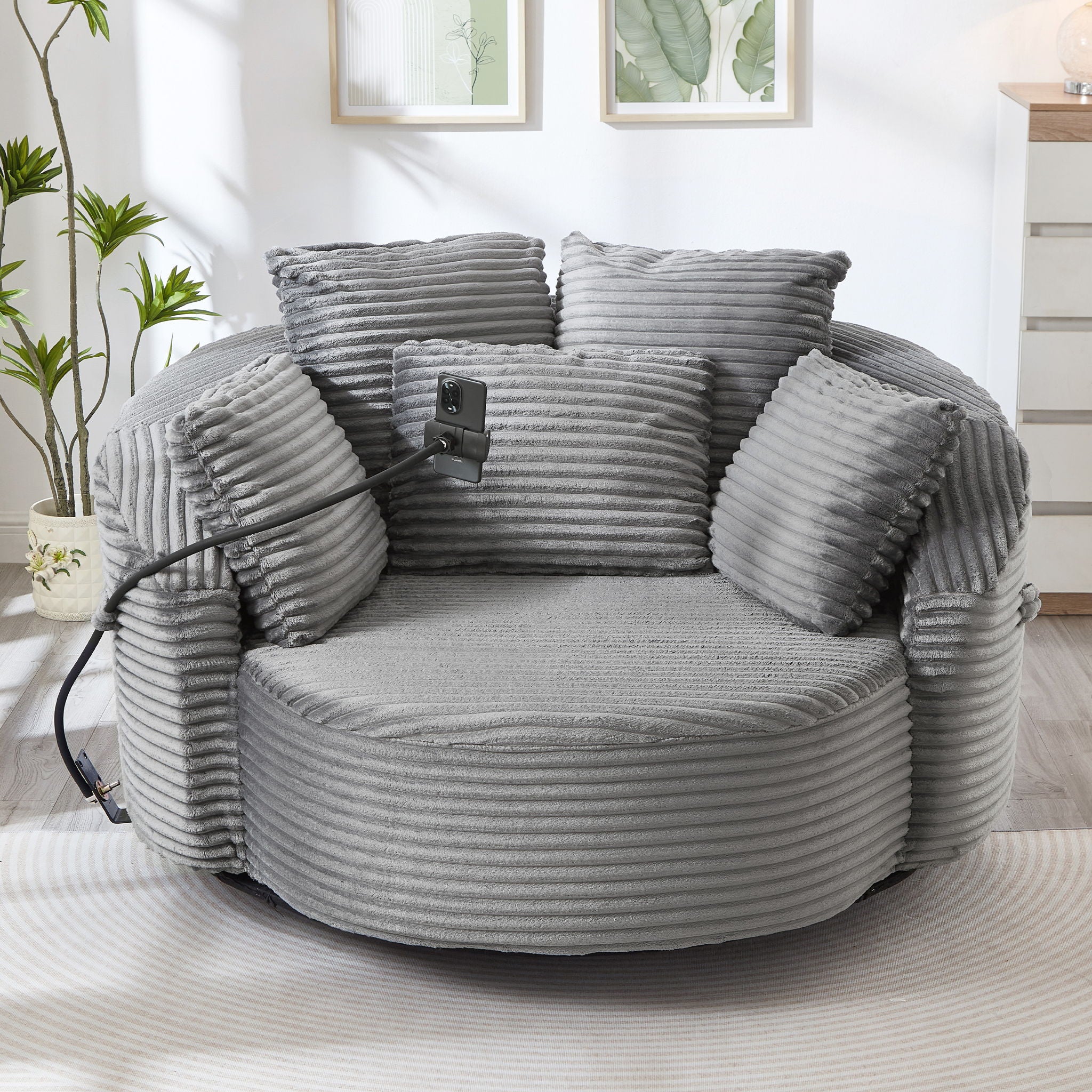 Swivel Accent Barrel Chair With Adjustable Phone Holder, 5 Pillows For Living Room - Image 16