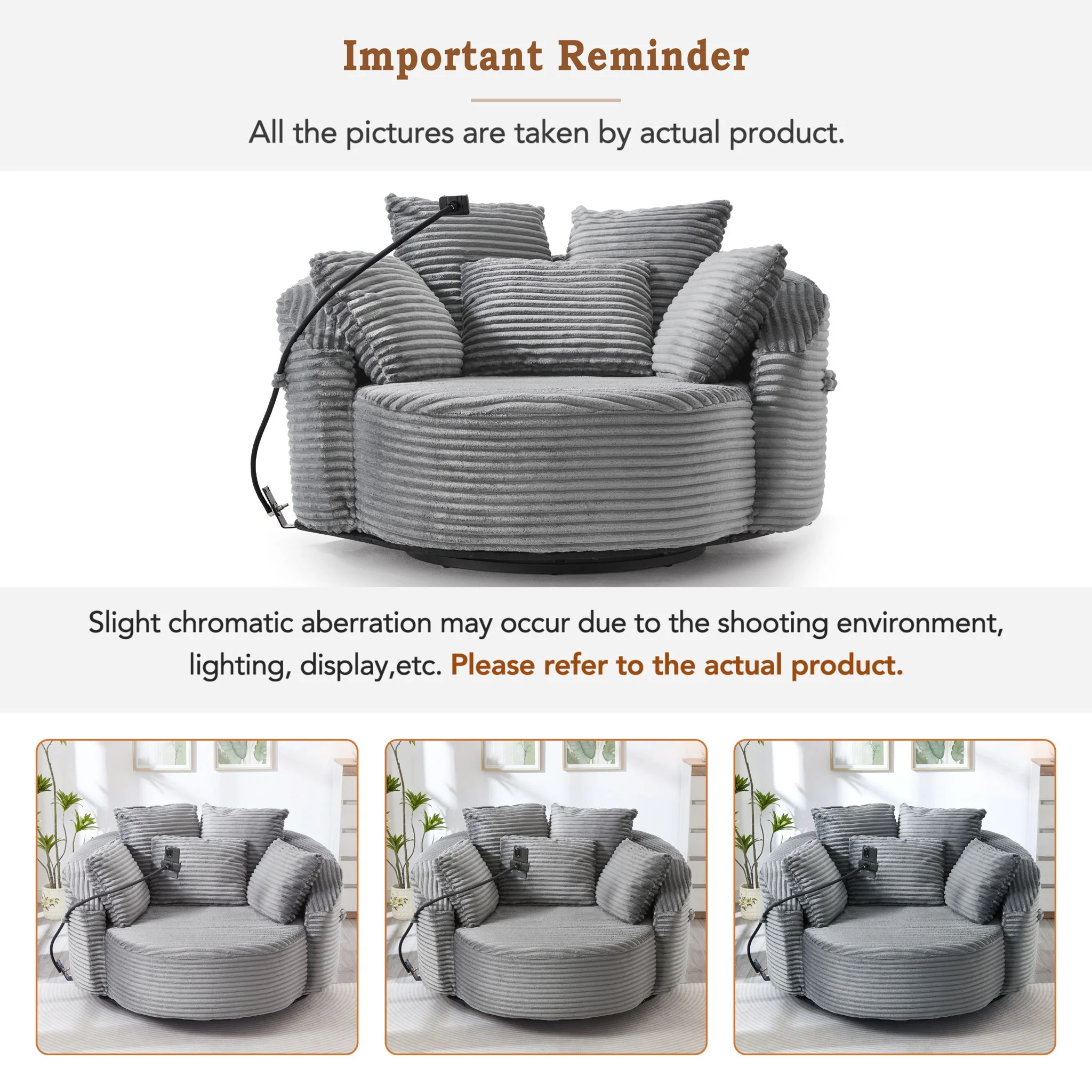 Swivel Accent Barrel Chair With Adjustable Phone Holder, 5 Pillows For Living Room - Image 20