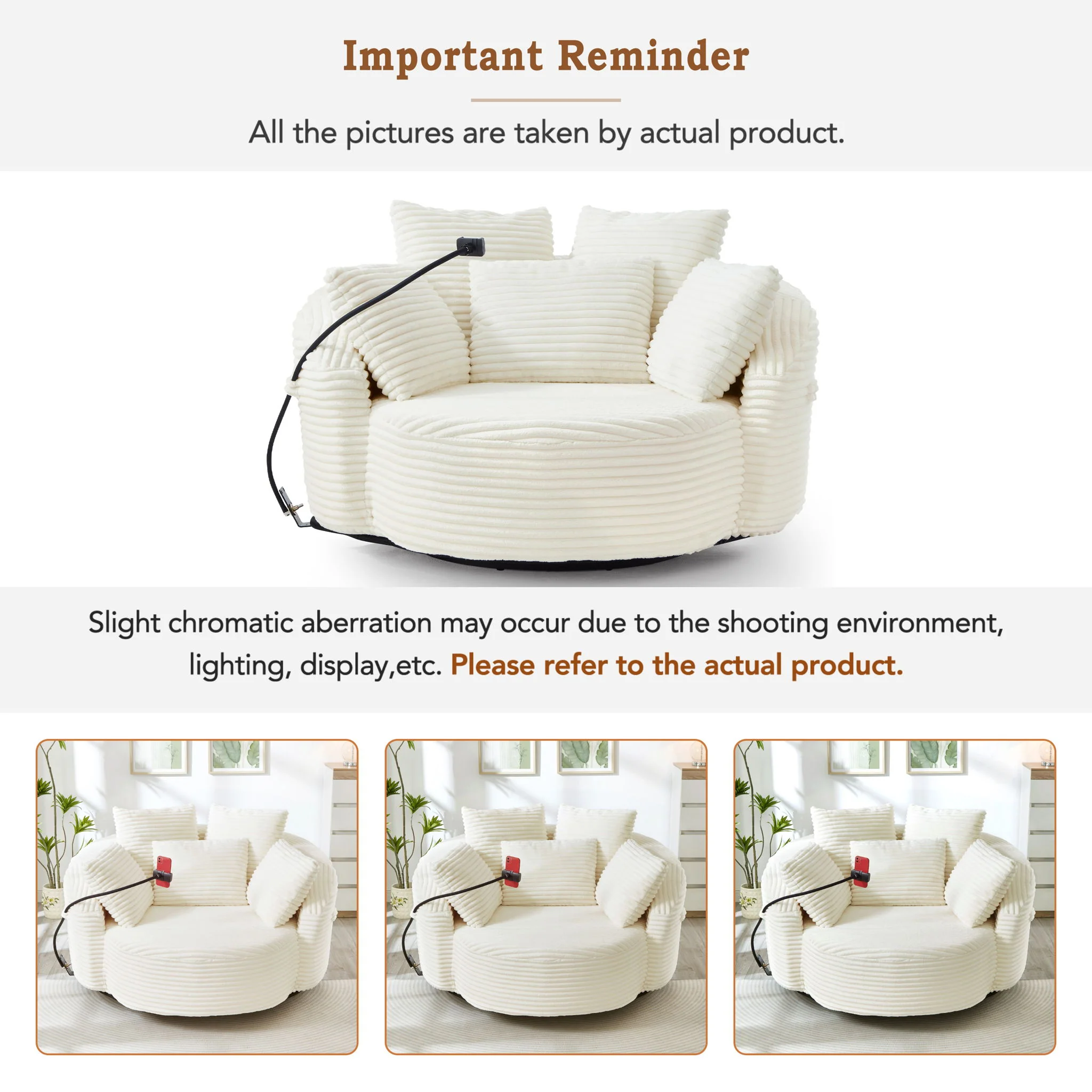 Swivel Accent Barrel Chair With Adjustable Phone Holder, 5 Pillows For Living Room - Image 22