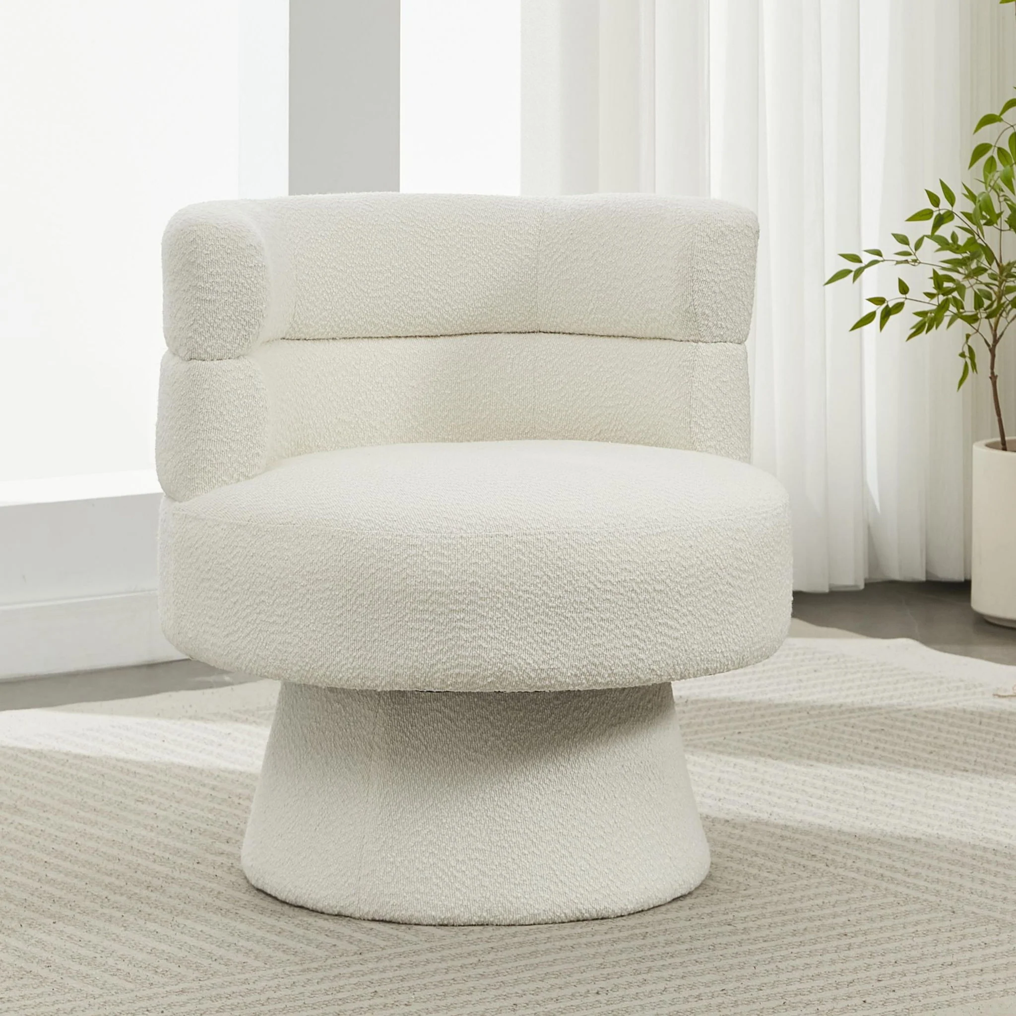 Swivel Accent Chair, 360° Rotating Design With Ergonomic Support For Living Room, Bedroom & Home Office - Cream White - Image 7