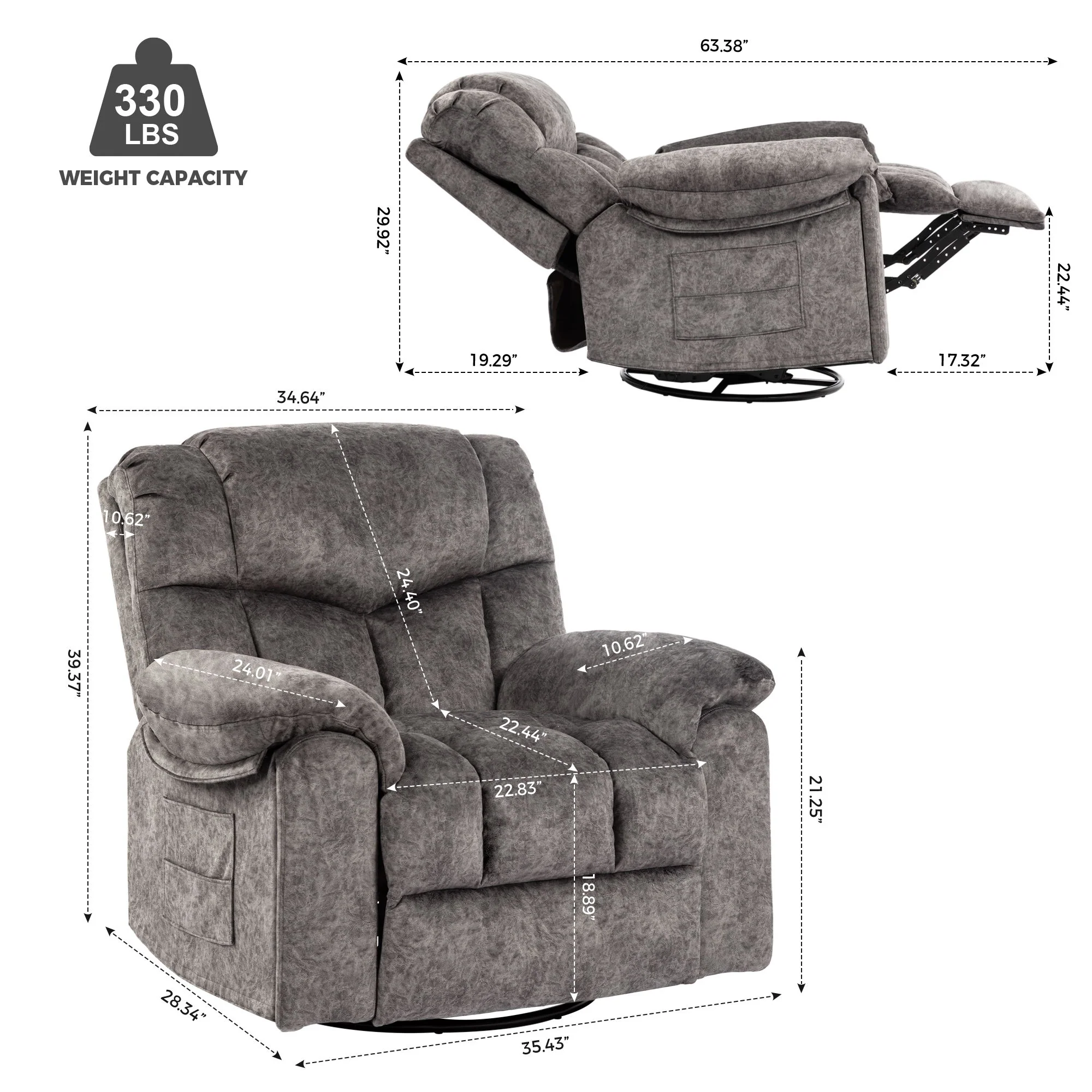 Swivel And Rocking Recliner Chair With Massage And Heating - Image 6