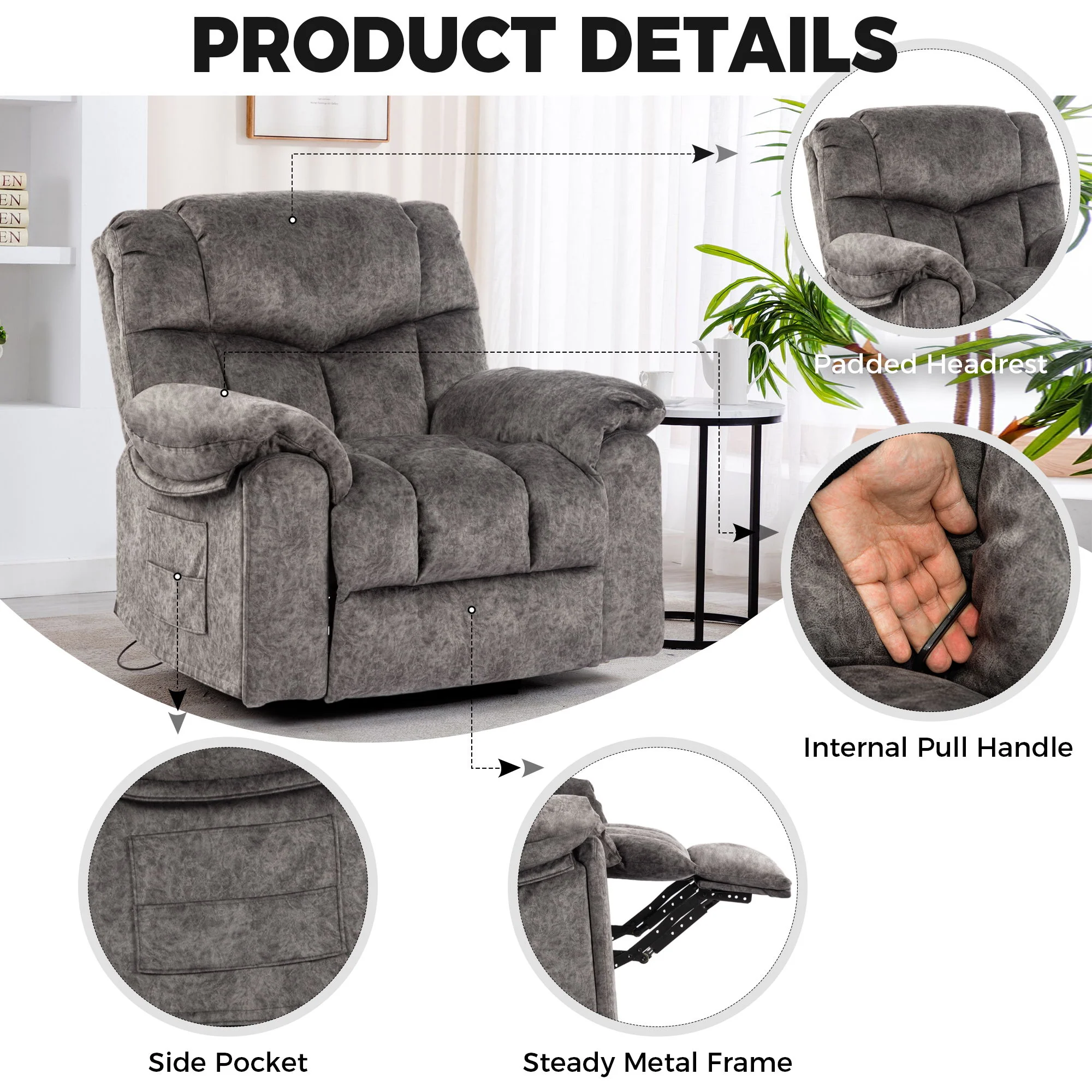Swivel And Rocking Recliner Chair With Massage And Heating - Image 7