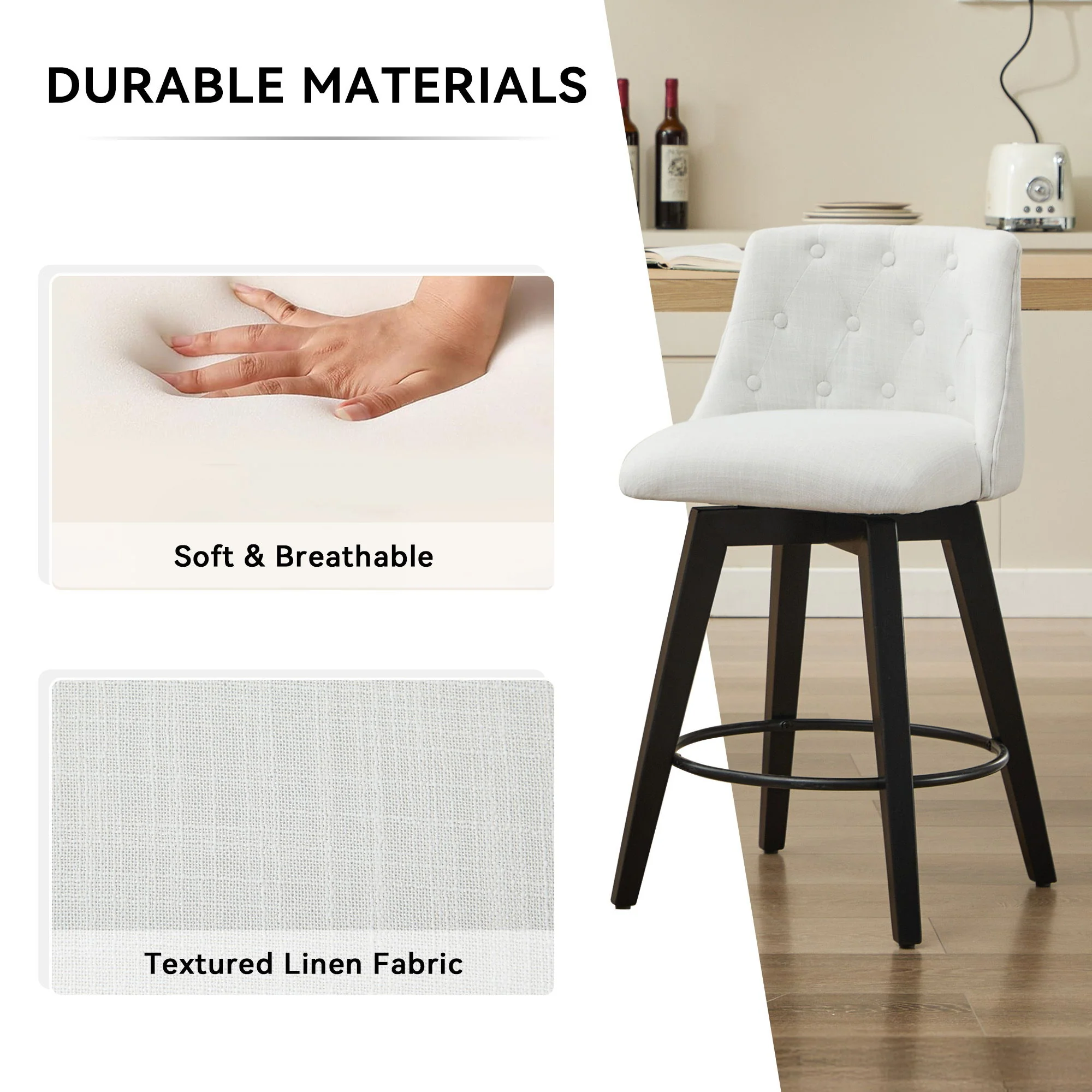 Swivel Bar Stools & Button Tufted Back (Set of 2) - Image 4