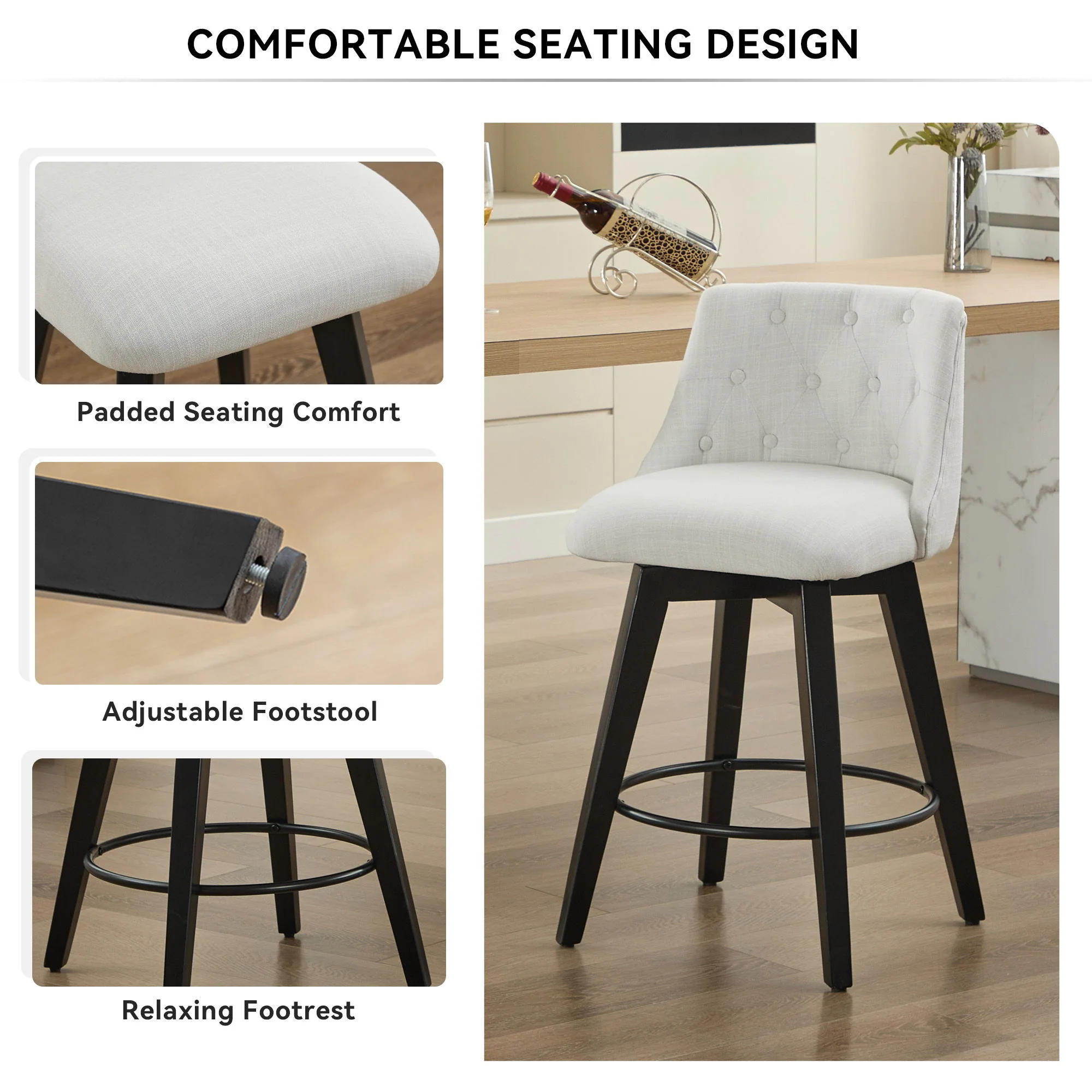 Swivel Bar Stools & Button Tufted Back (Set of 2) - Image 8