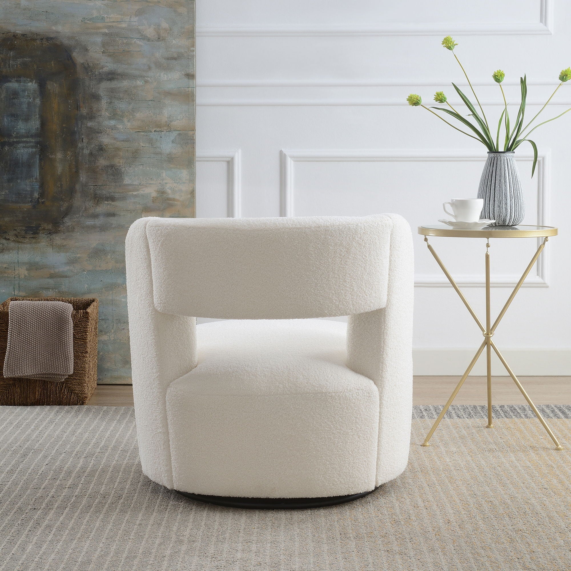 Swivel Comfy Round Barrel Chair With Soft Teddy Fabric For Living Room - Image 3