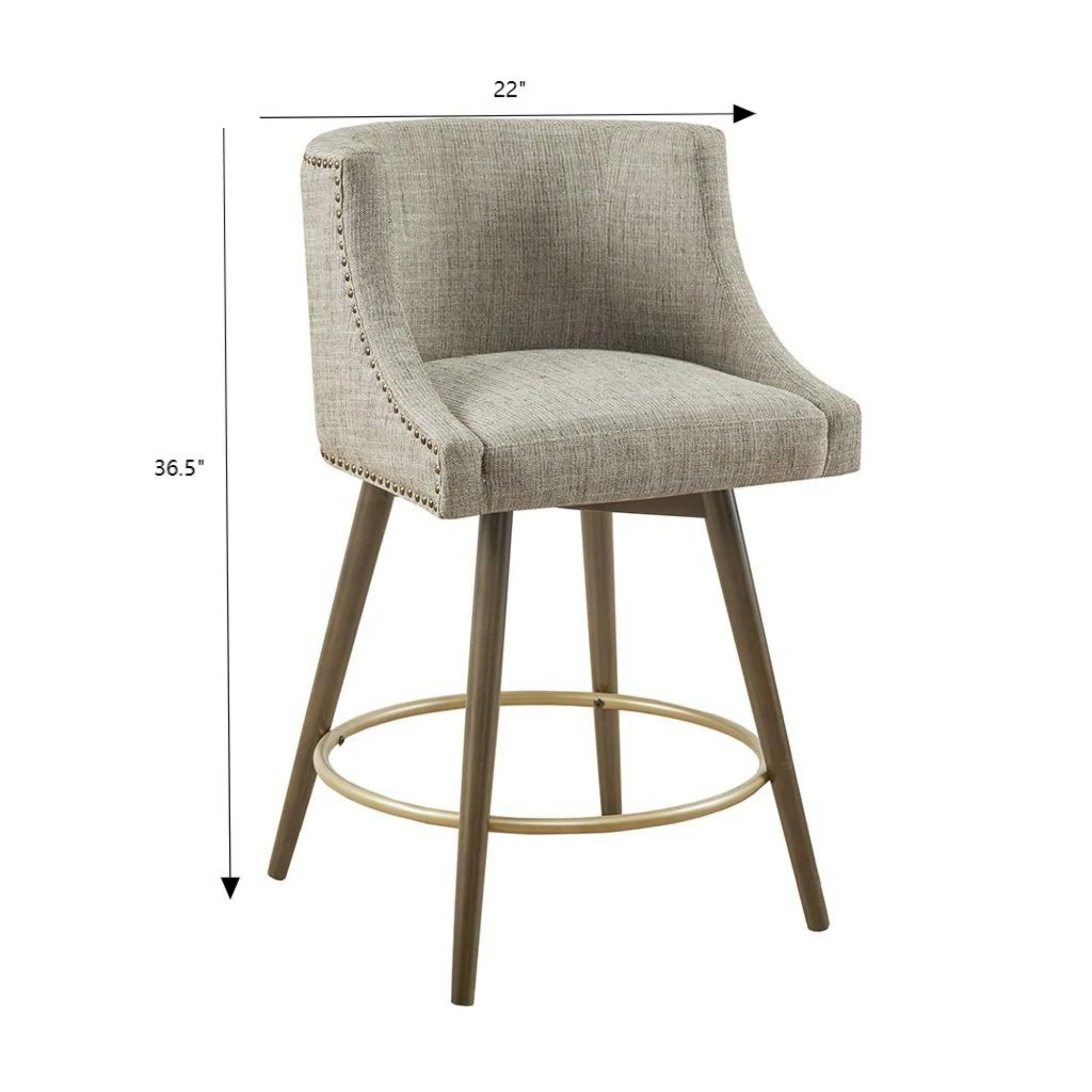 Swivel Counter Stool With Antique Bronze Detailing - Beige Multi - Image 4