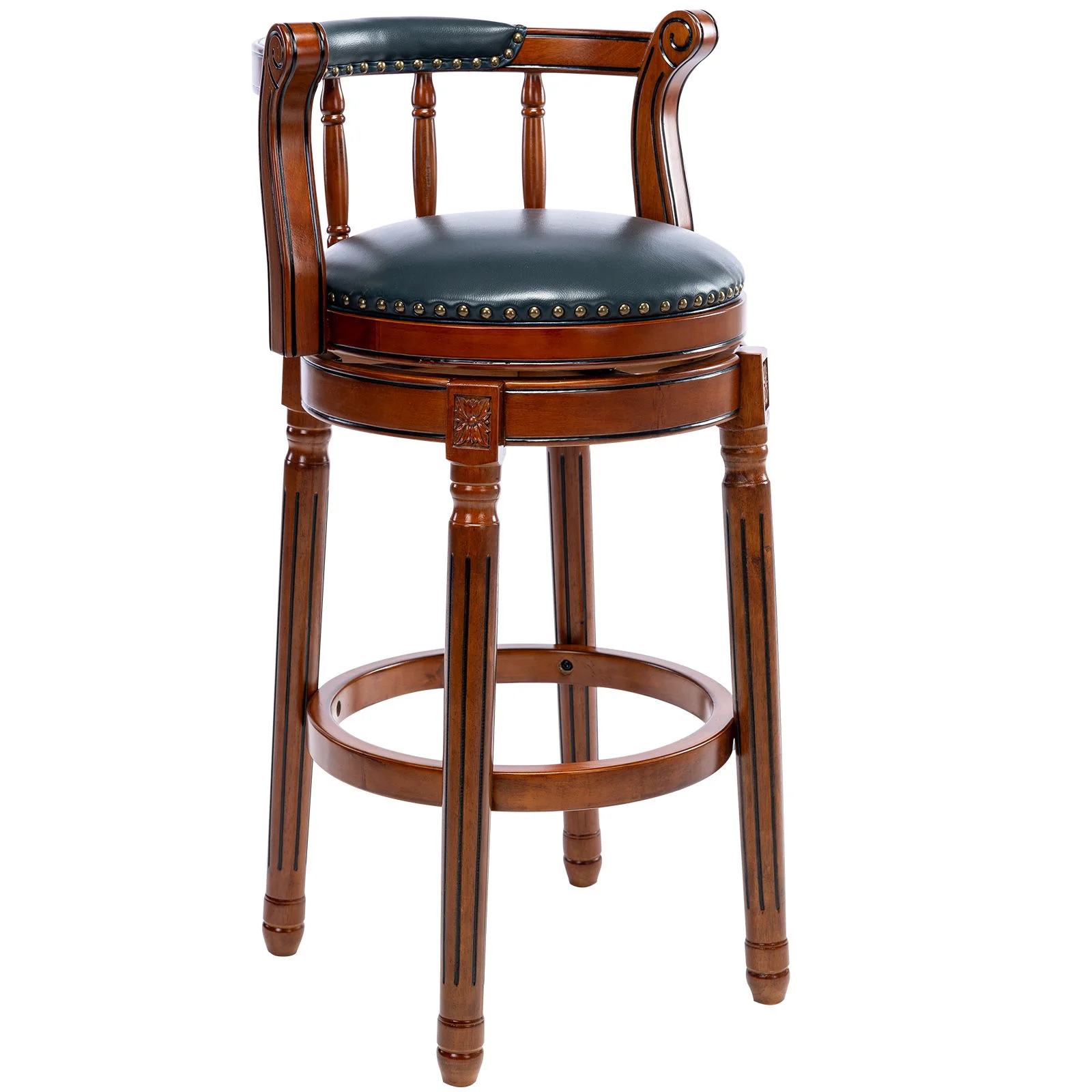 Swivel Cow Top Wooden Bar Stool, 360 Degree Swivel Bar Height Chair With Backs For Home Kitchen Counter