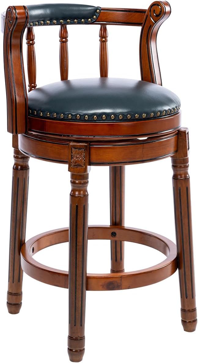 Swivel Cow Top Wooden Bar Stool, 360 Degree Swivel Bar Height Chair With Backs For Home Kitchen Counter - Image 3