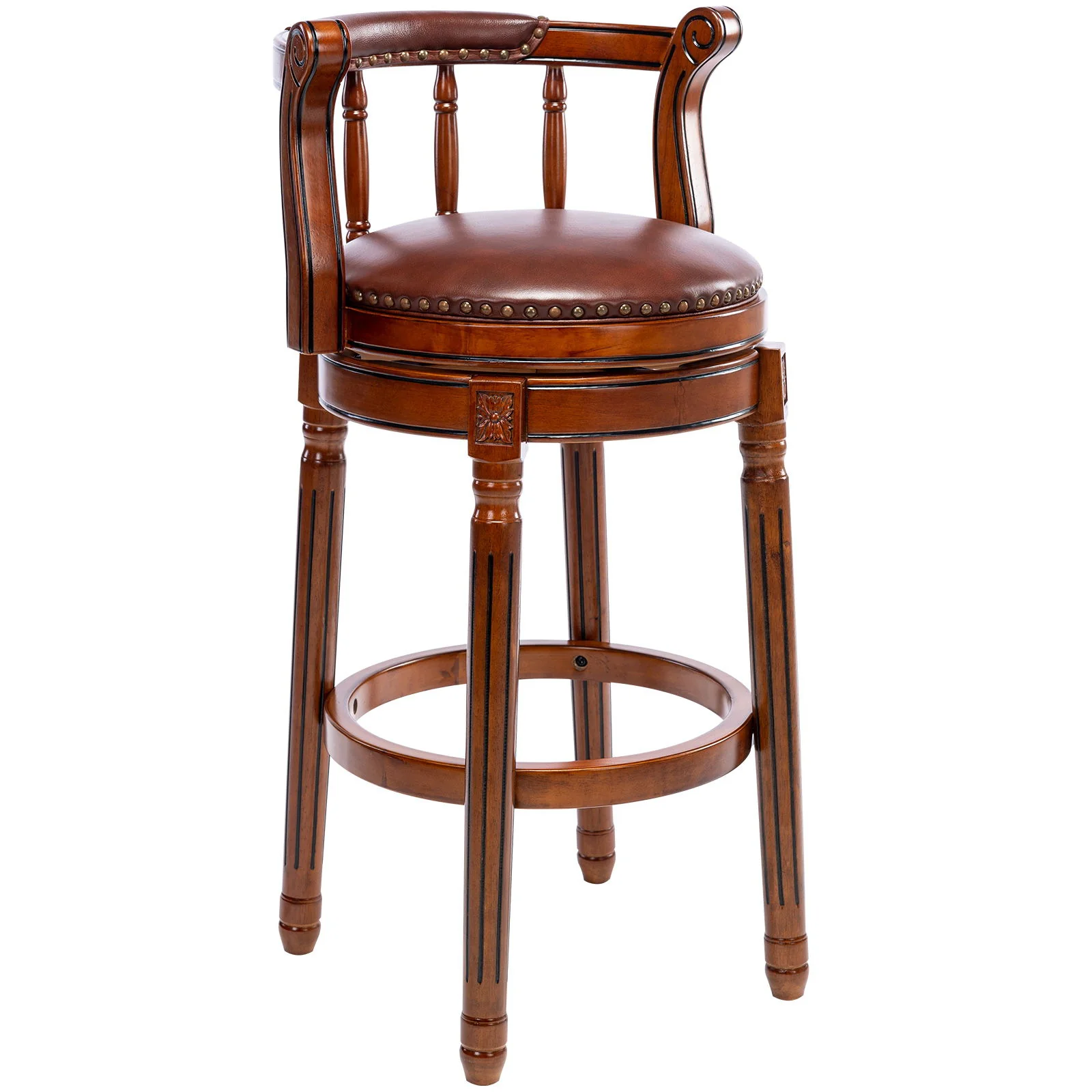 Swivel Cow Top Wooden Bar Stool, 360 Degree Swivel Bar Height Chair With Backs For Home Kitchen Counter - Image 4