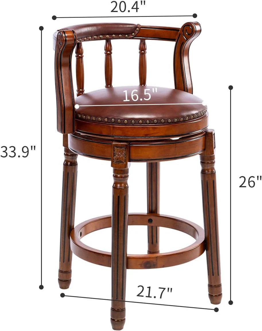 Swivel Cow Top Wooden Bar Stool, 360 Degree Swivel Bar Height Chair With Backs For Home Kitchen Counter - Image 8