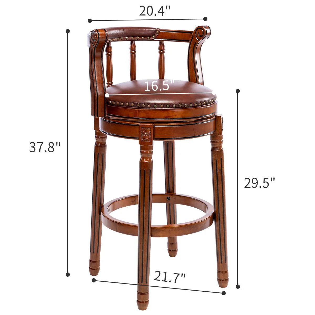 Swivel Cow Top Wooden Bar Stool, 360 Degree Swivel Bar Height Chair With Backs For Home Kitchen Counter - Image 9