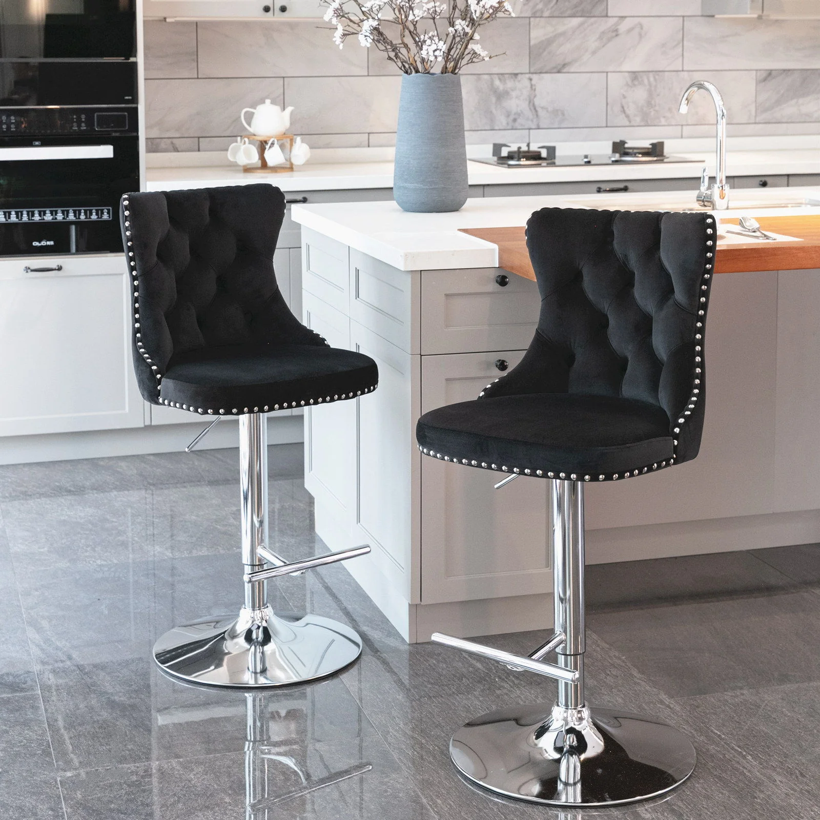 Swivel Barstools Adjusatble Seat Height From 25-33", Modern Upholstered Base Bar Stools With Backs Comfortable Tufted For Home Pub And Kitchen Island (Set of 2) - Image 26