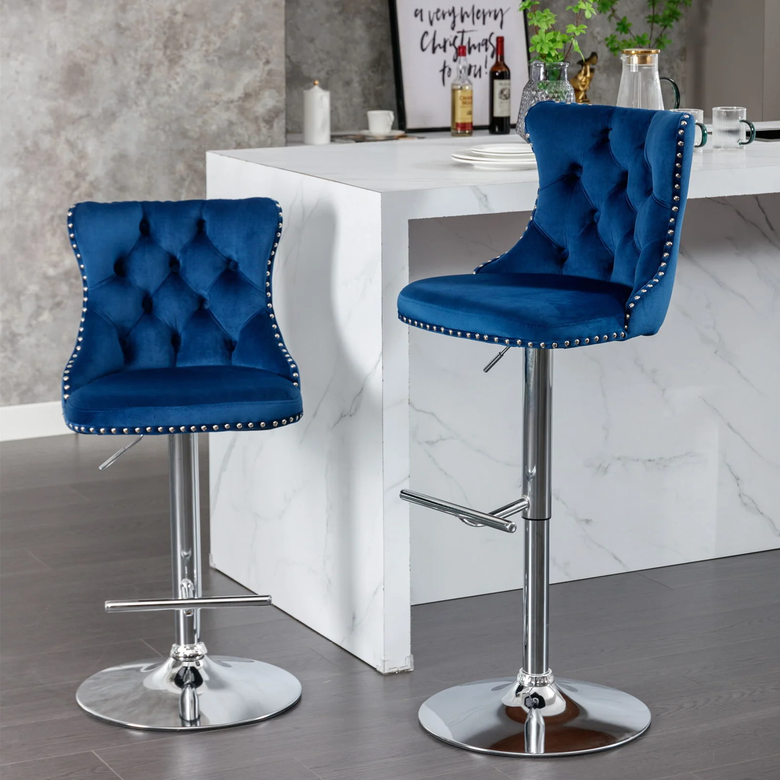 Swivel Barstools Adjusatble Seat Height From 25-33", Modern Upholstered Base Bar Stools With Backs Comfortable Tufted For Home Pub And Kitchen Island (Set of 2) - Image 3