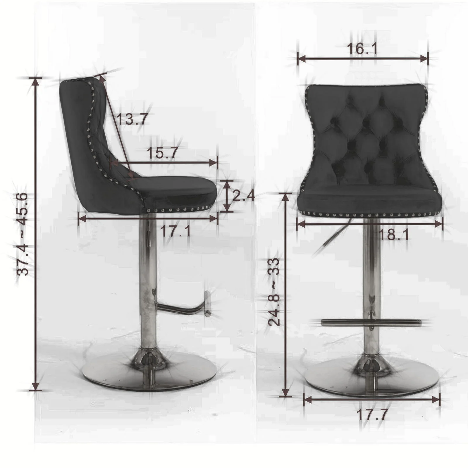 Swivel Barstools Adjusatble Seat Height From 25-33", Modern Upholstered Base Bar Stools With Backs Comfortable Tufted For Home Pub And Kitchen Island (Set of 2) - Image 72