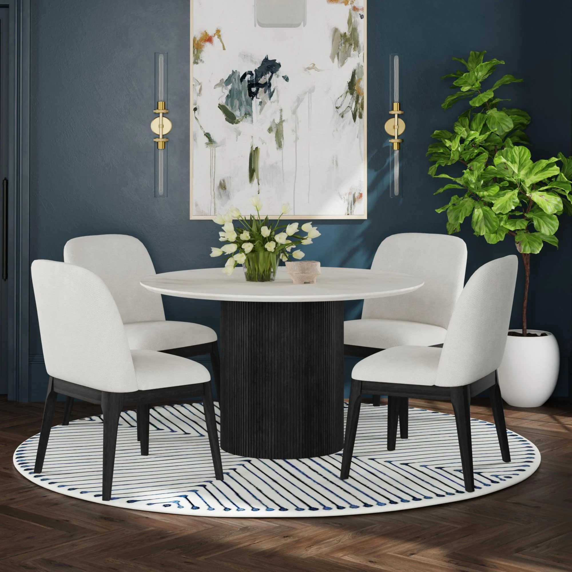 Sylvie - Round Dining Table With Faux Marble Top - Image 9