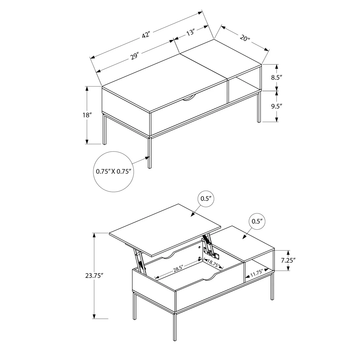 Table, Rectangular, Cocktail, Functional Lift-Top, Contemporary & Modern - Image 9