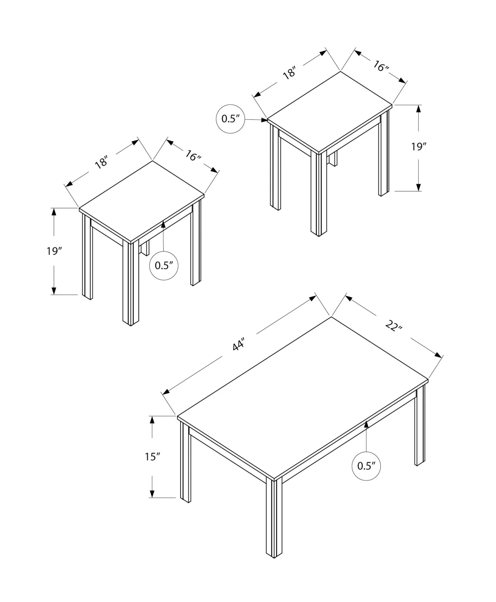 Table Set, Coffee, End, Side, Accent For Living Room, Transitional (Set of 3) - Oak - Image 3